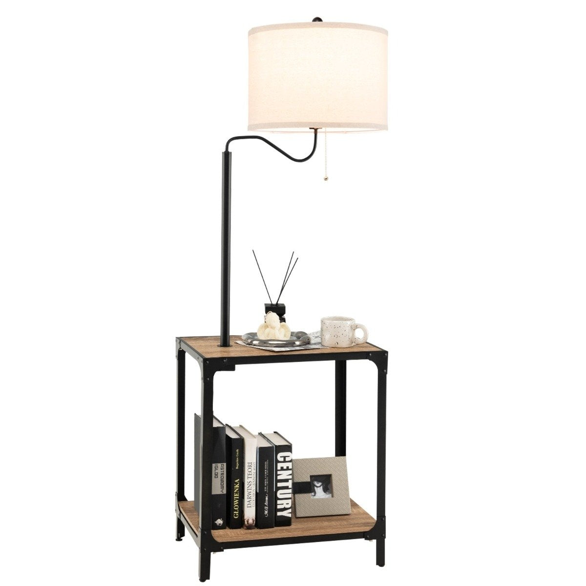 Floor Lamp with Side Table, USB Ports, 360° Rotating Arm