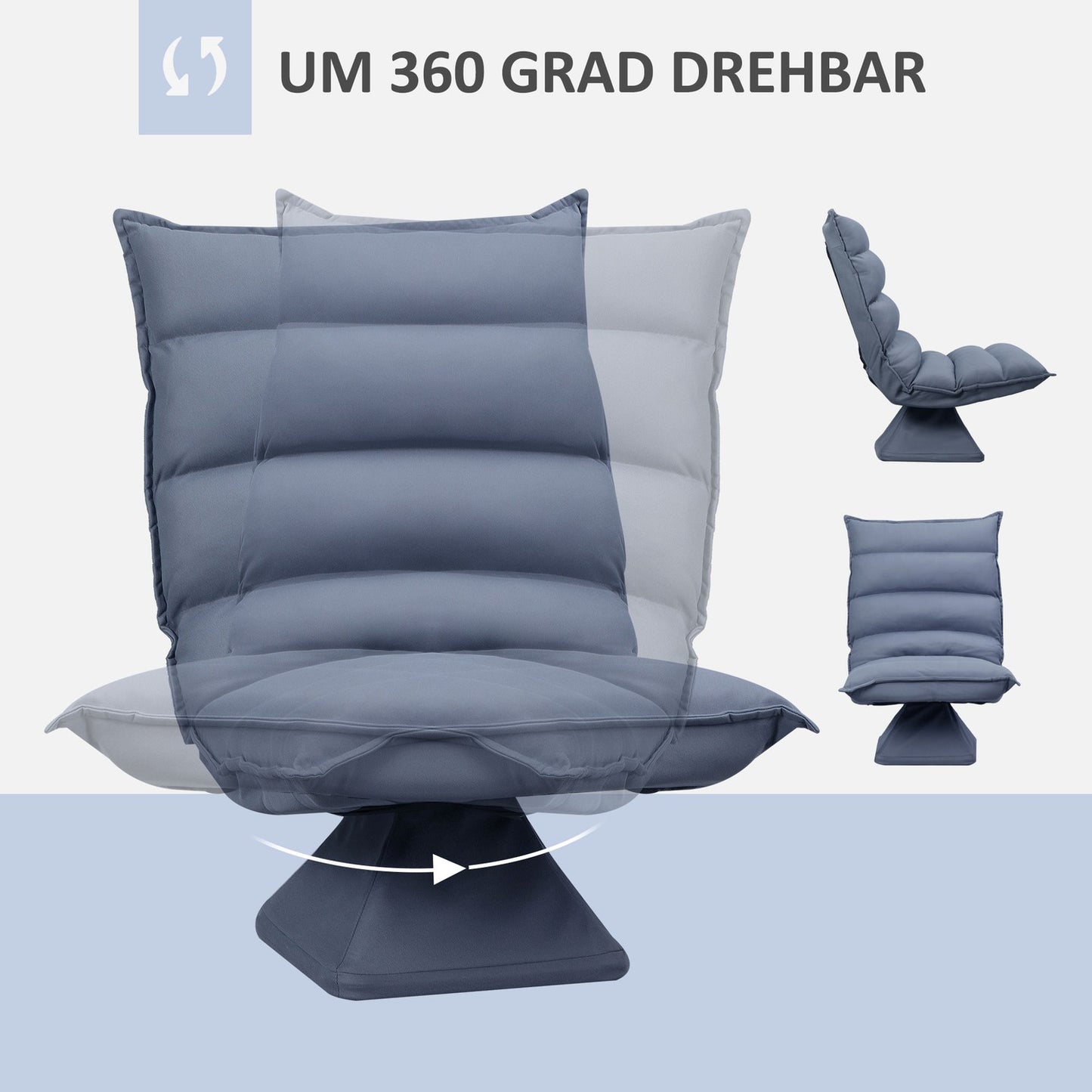 Adjustable gray floor chair, swivel meditation seat, microfiber