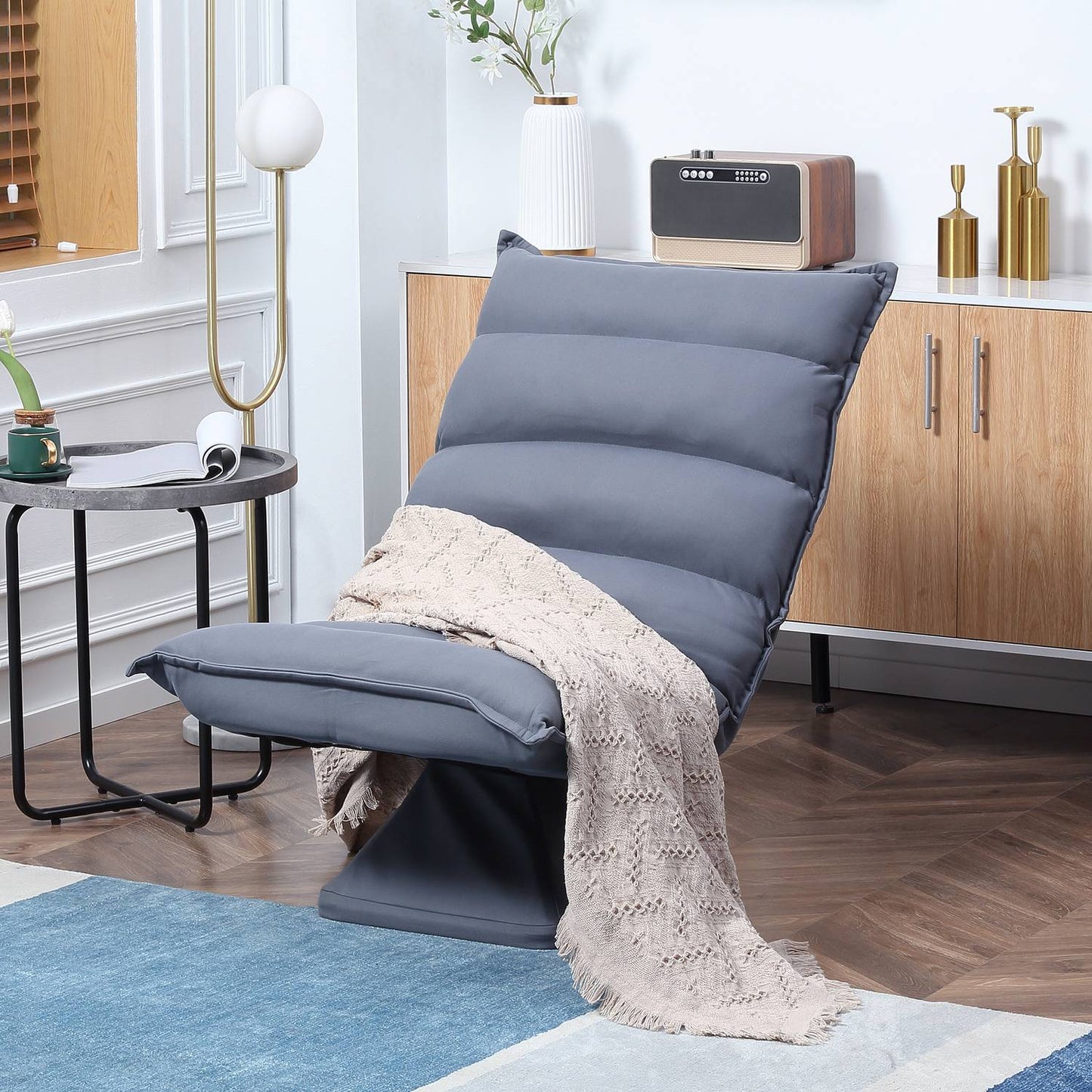 Adjustable gray floor chair, swivel meditation seat, microfiber