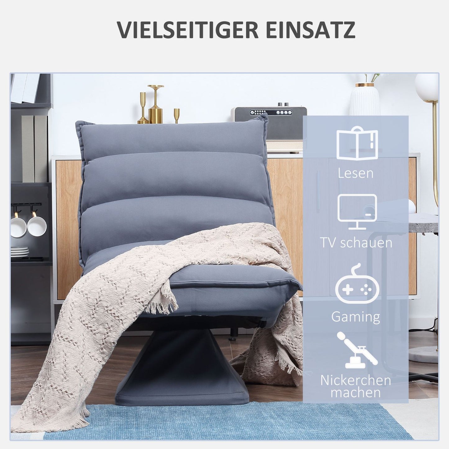 Adjustable gray floor chair, swivel meditation seat, microfiber