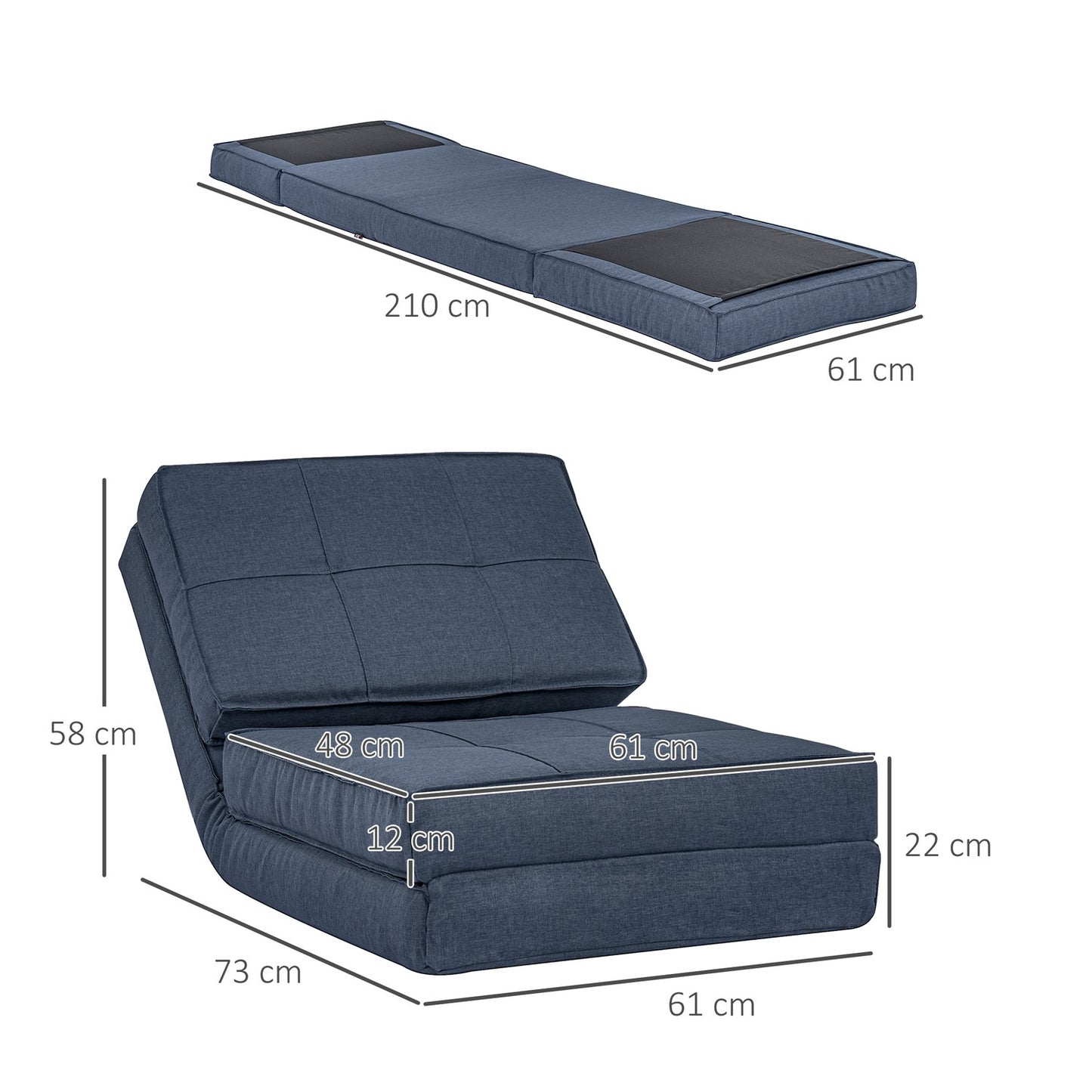 Adjustable sofa bed - dark blue, compact size