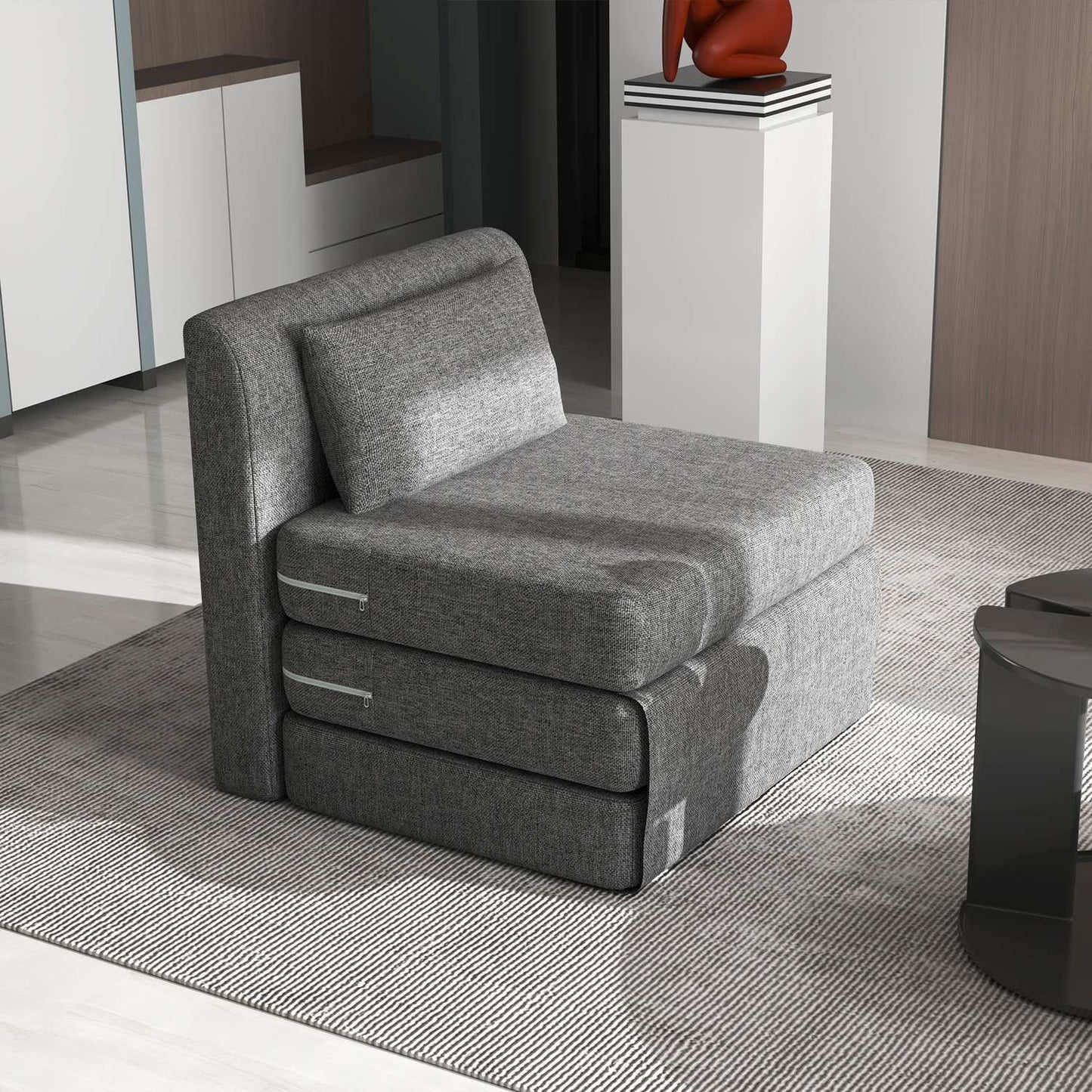 Sofa bed and floor chair, 240 kg load, gray linen