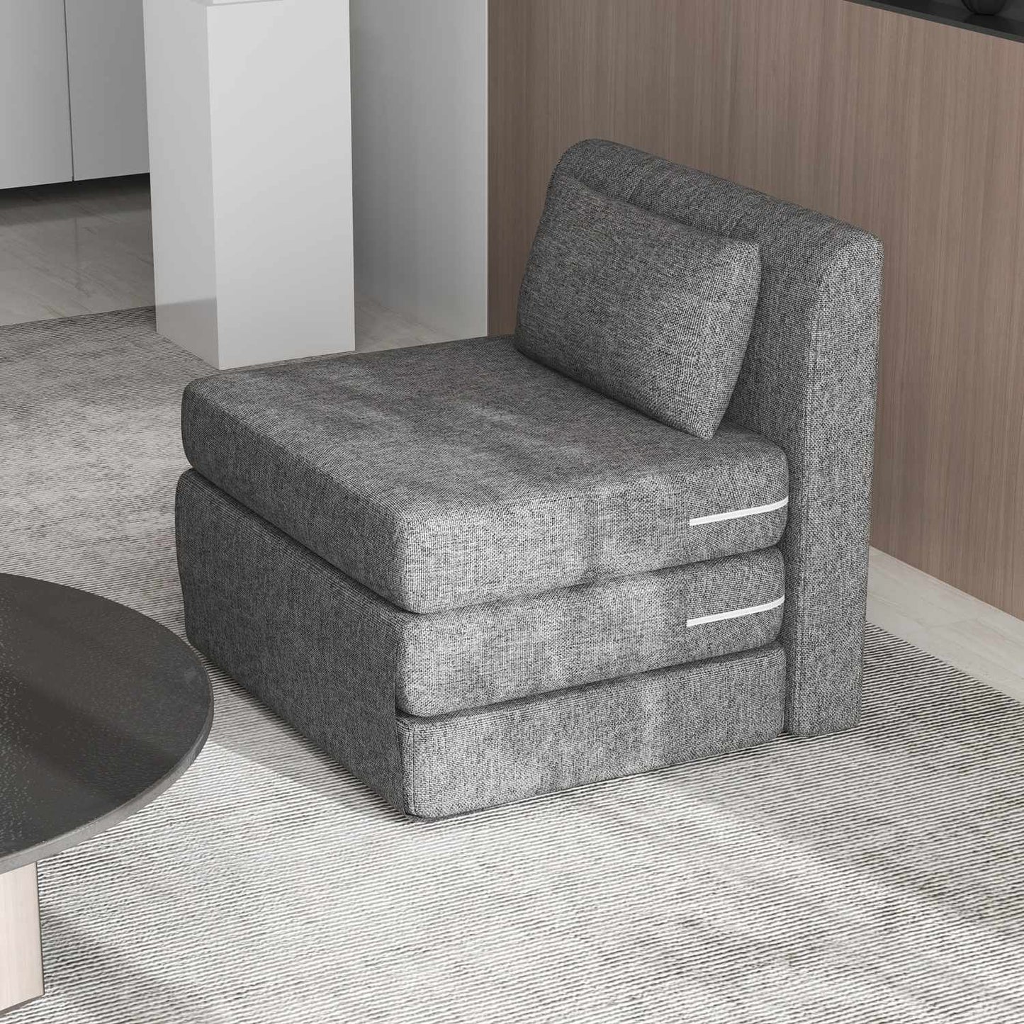 Sofa bed and floor chair, 240 kg load, gray linen