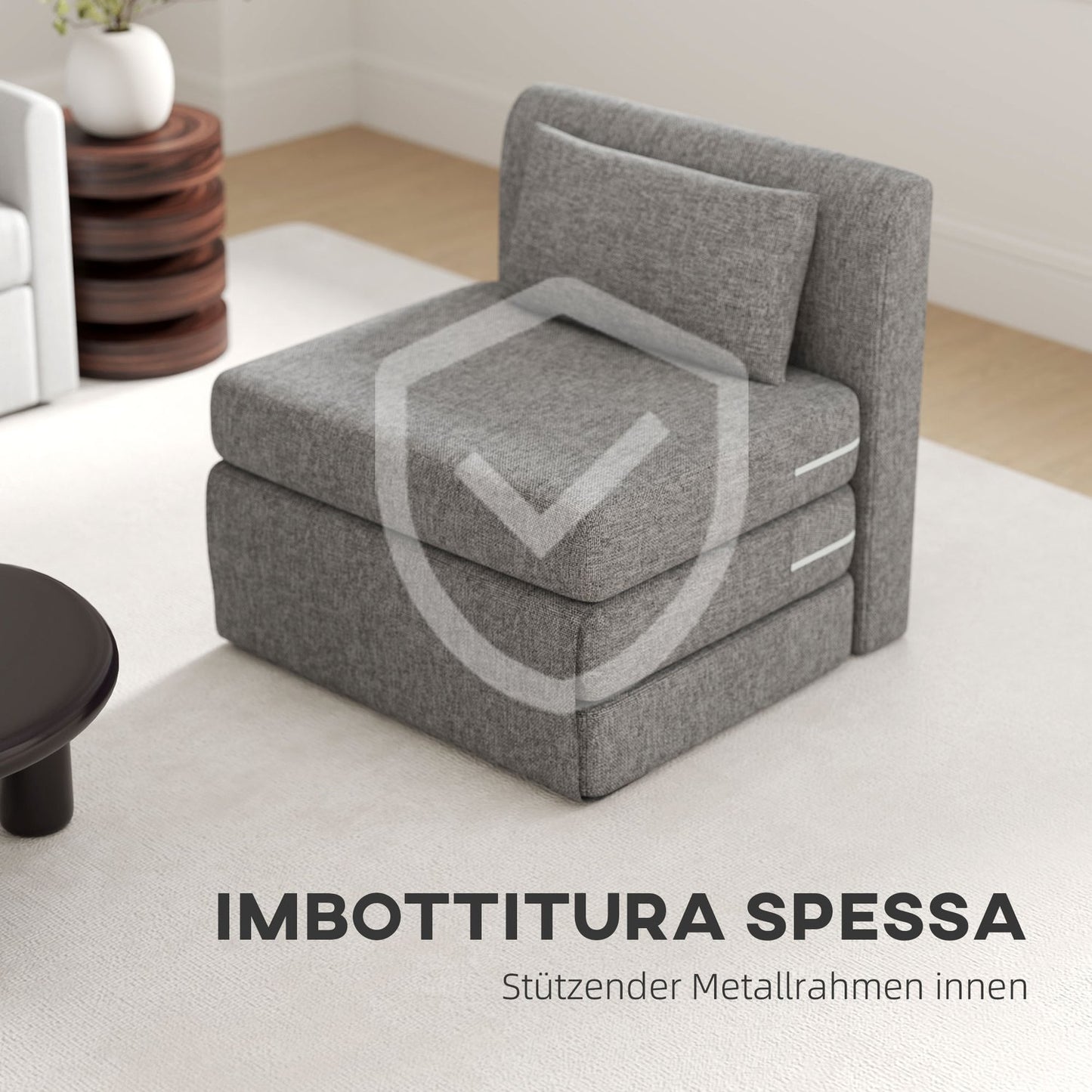 Sofa bed and floor chair, 240 kg load, gray linen