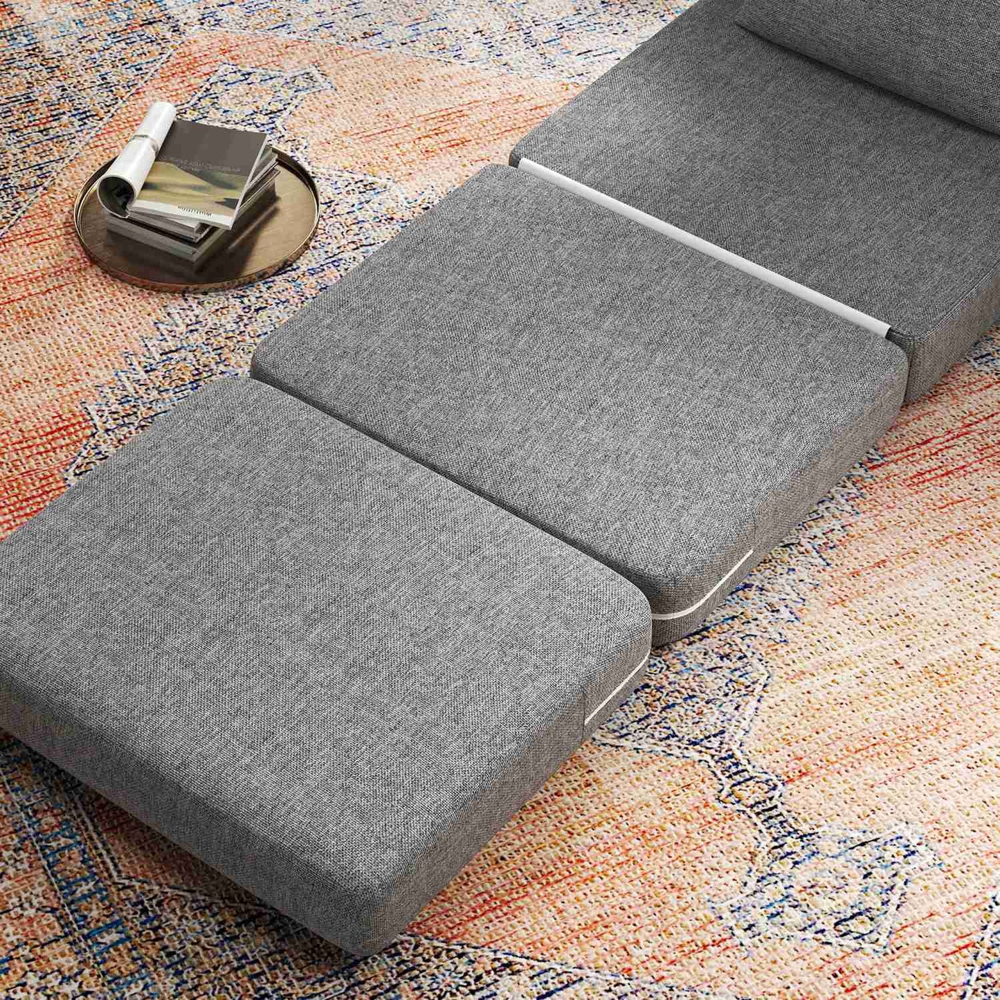 Sofa bed and floor chair, 240 kg load, gray linen