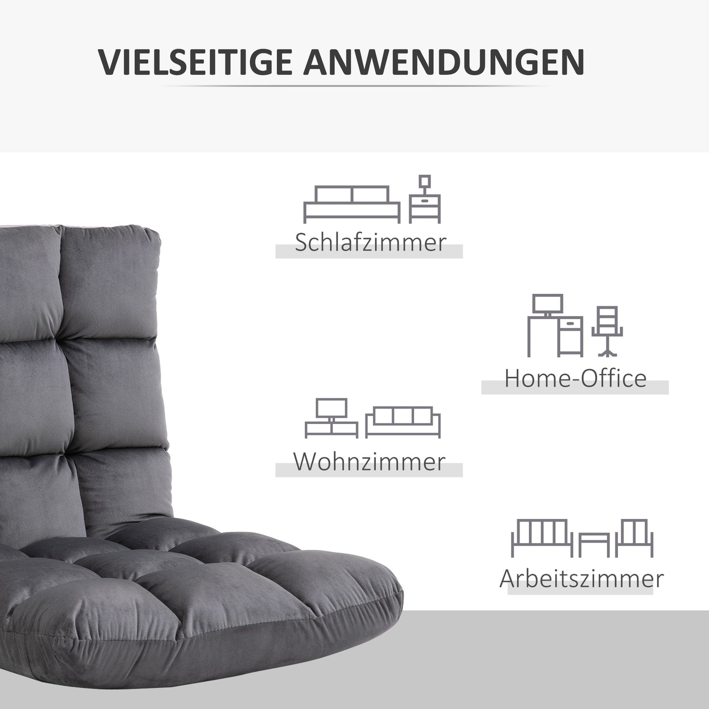 Adjustable 3-in-1 floor chair, foldable, gray, foam cushion