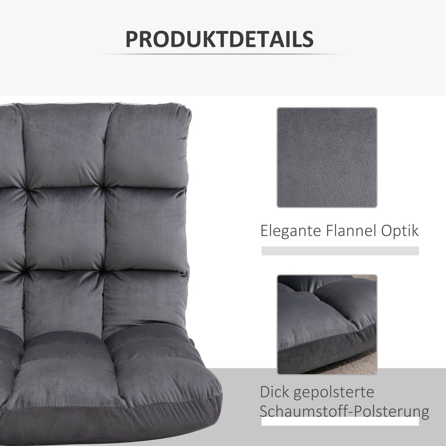 Adjustable 3-in-1 floor chair, foldable, gray, foam cushion