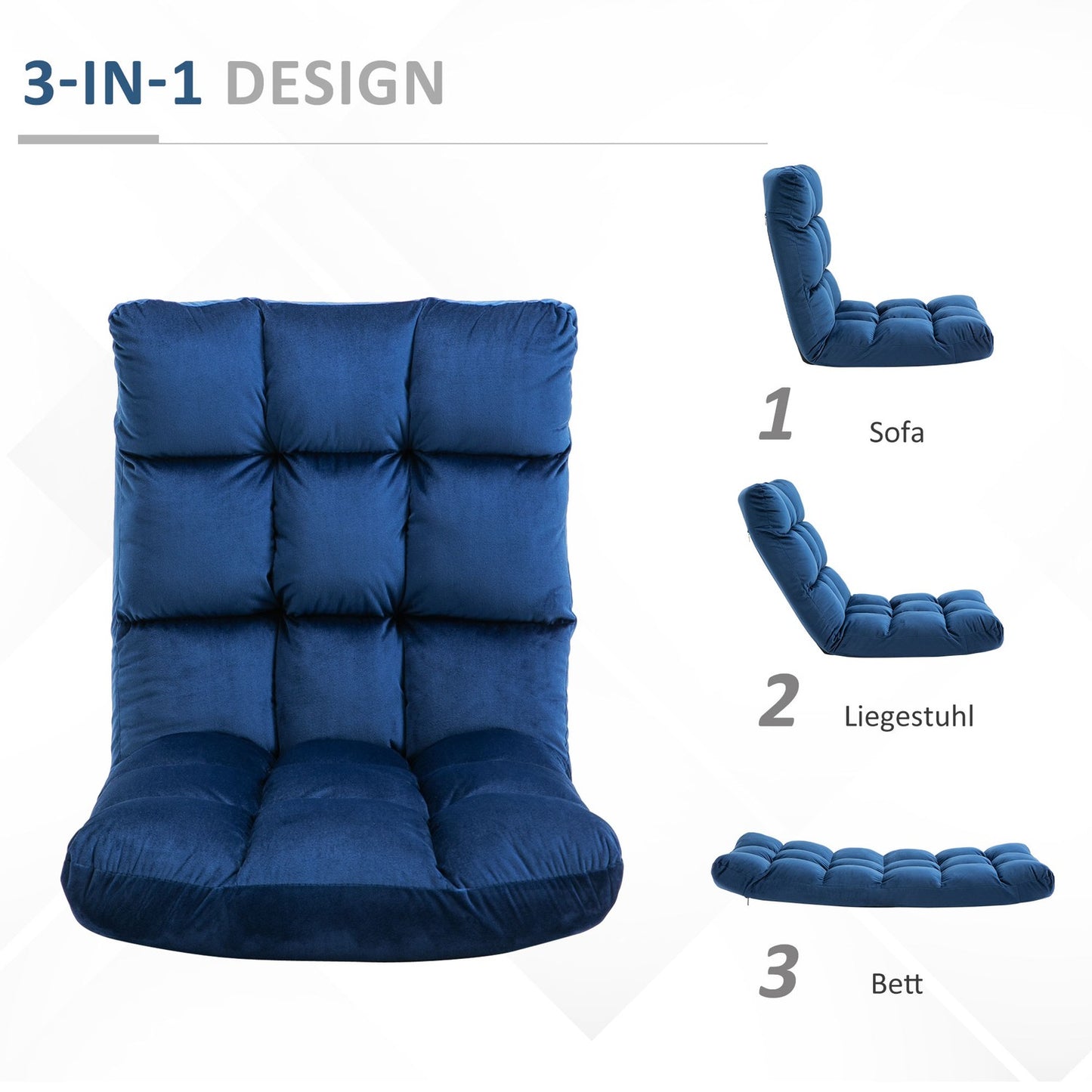 3-in-1 folding floor chair with backrest, 13 positions