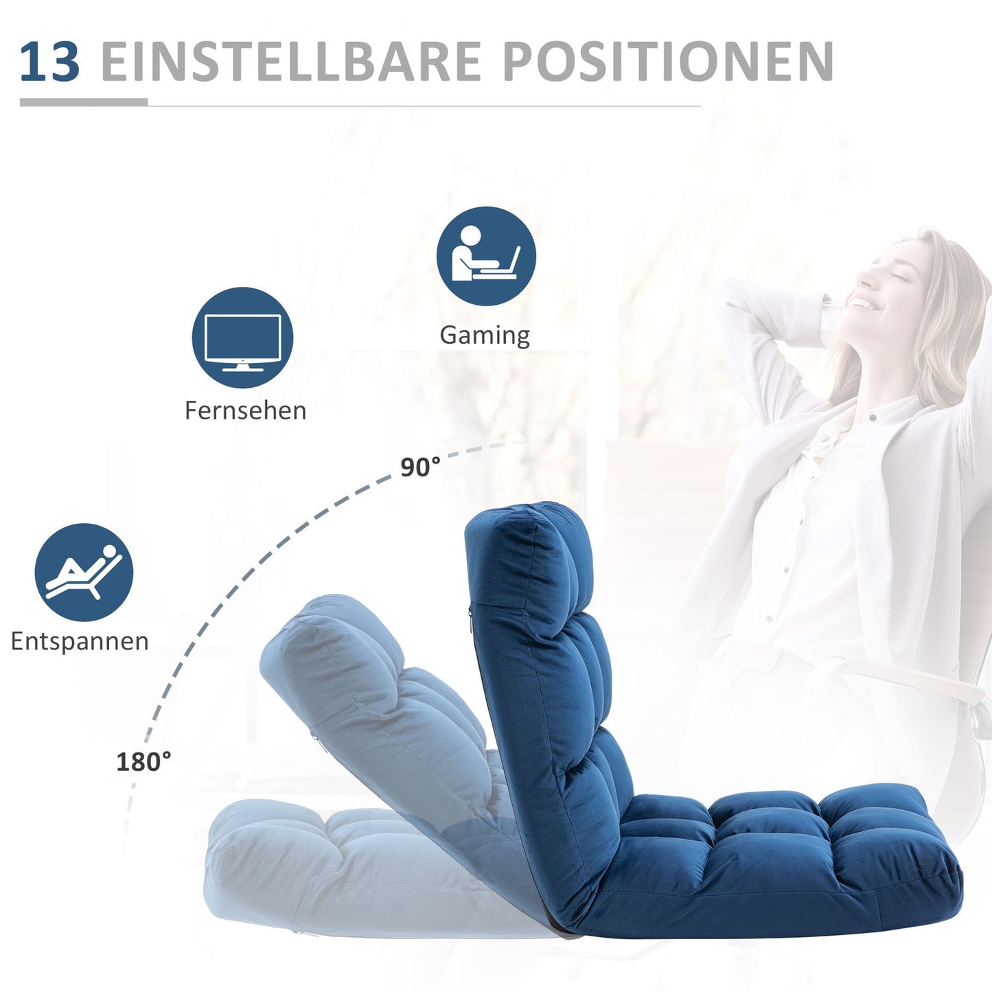 3-in-1 folding floor chair with backrest, 13 positions