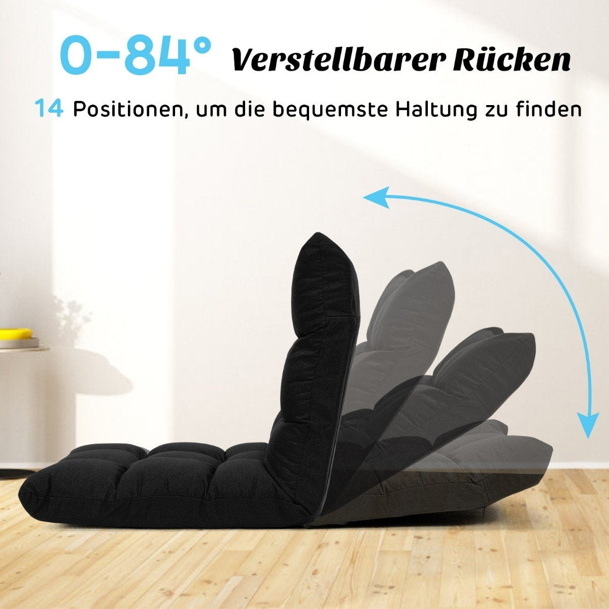 Floor chair adjustable floor chair upholstered floor cushion with backrest raven black