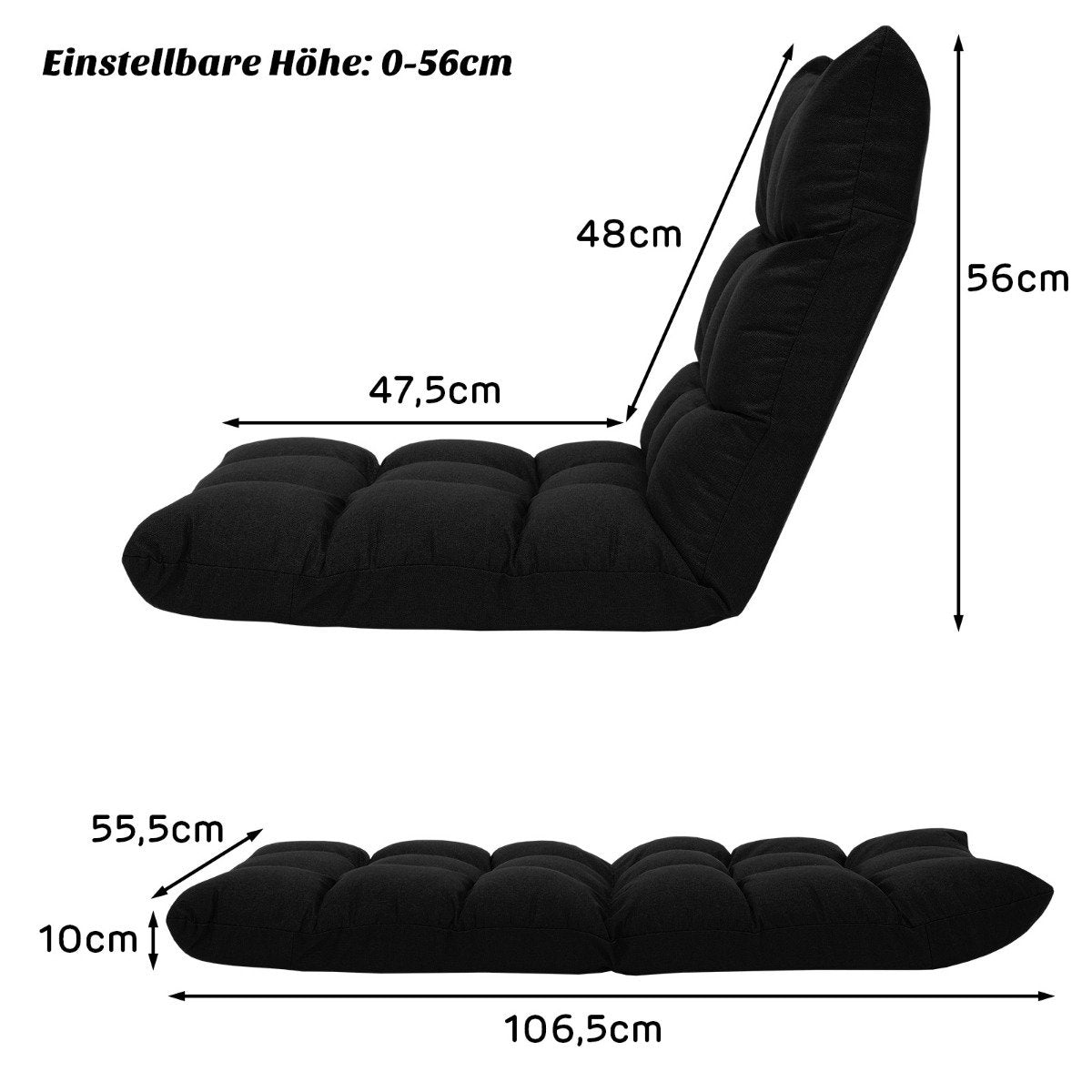 Floor chair adjustable floor chair upholstered floor cushion with backrest raven black