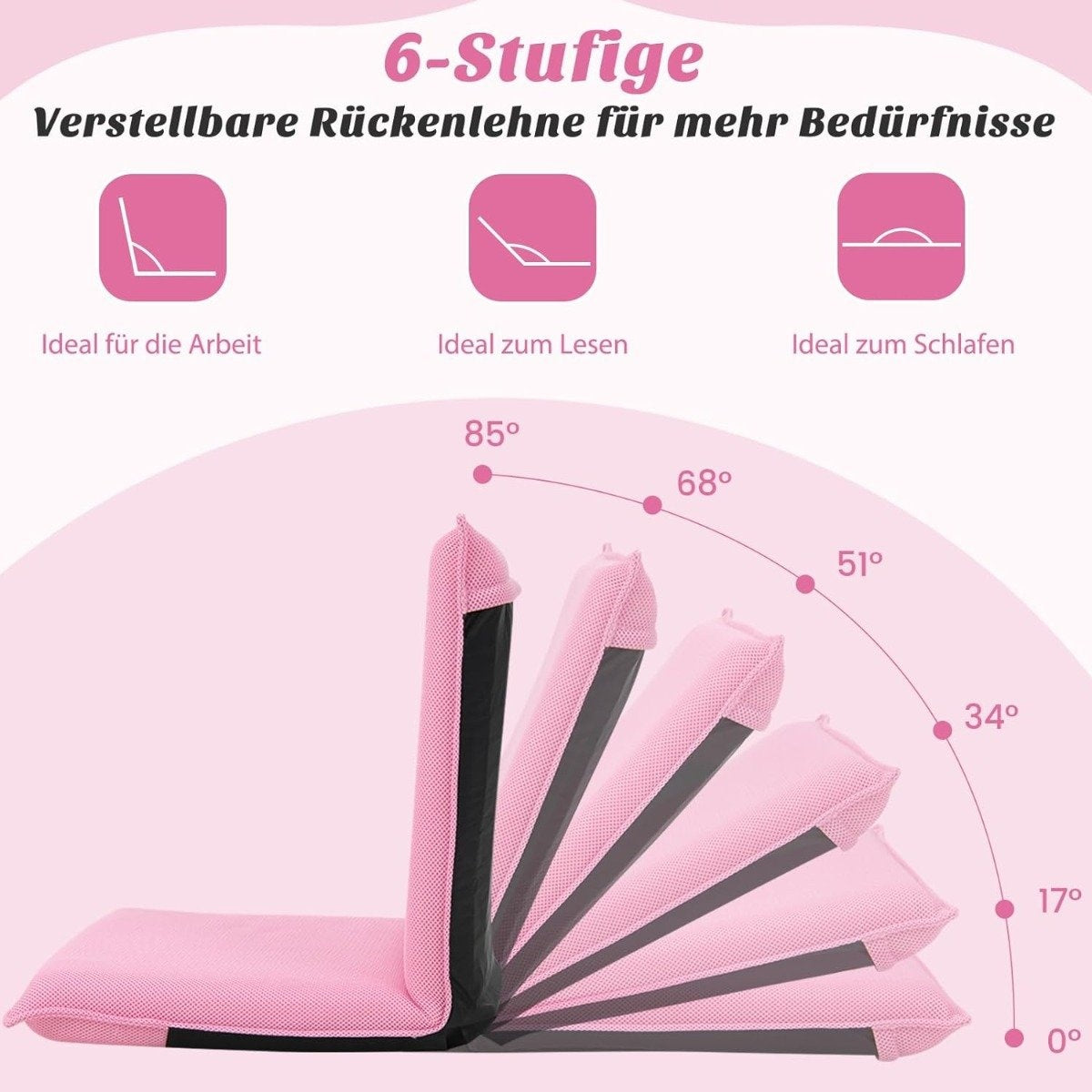 Floor chair floor chair with 6-level adjustable backrest game chair upholstered pink