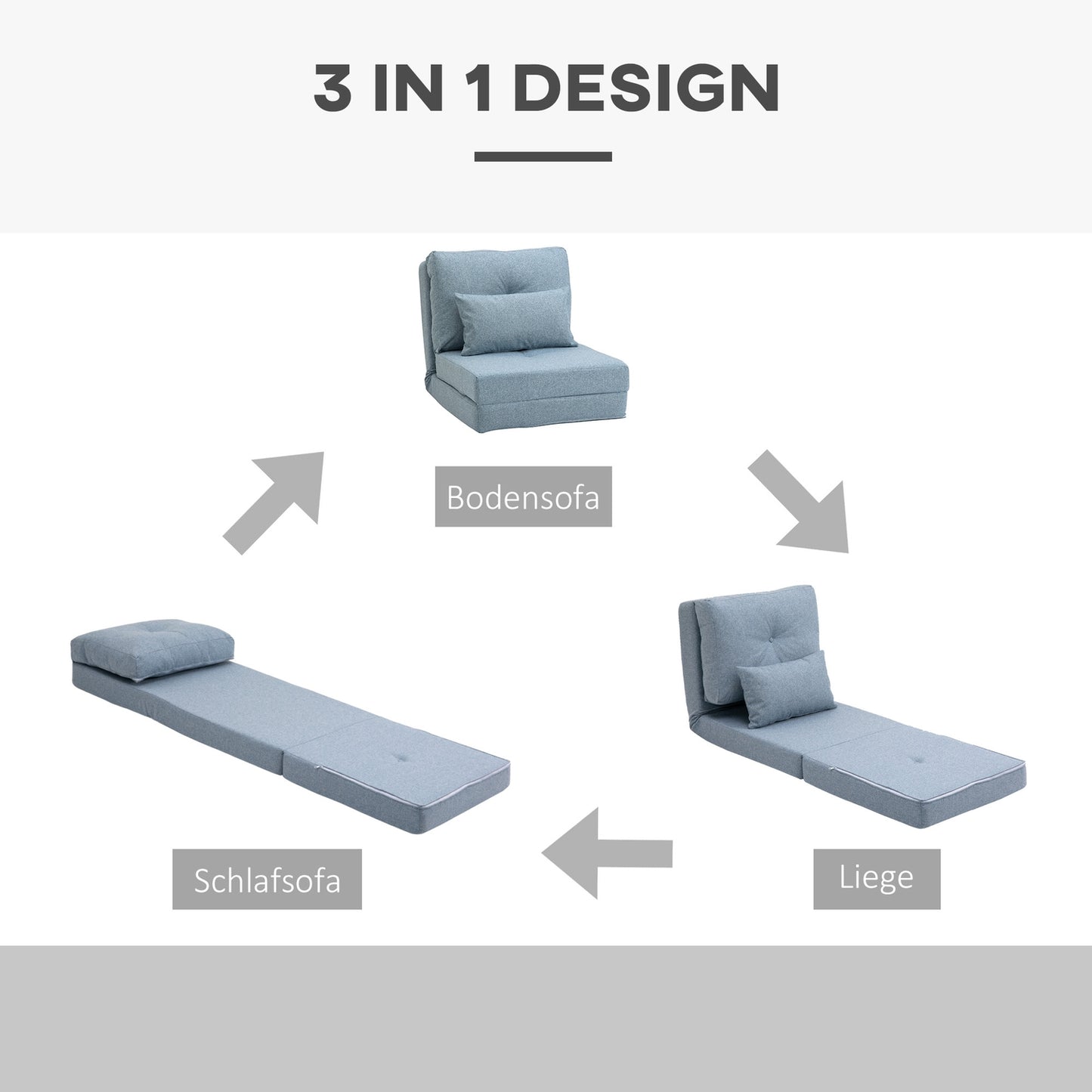 2-in-1 Floor Chair & Mattress, Adjustable, Sky Blue