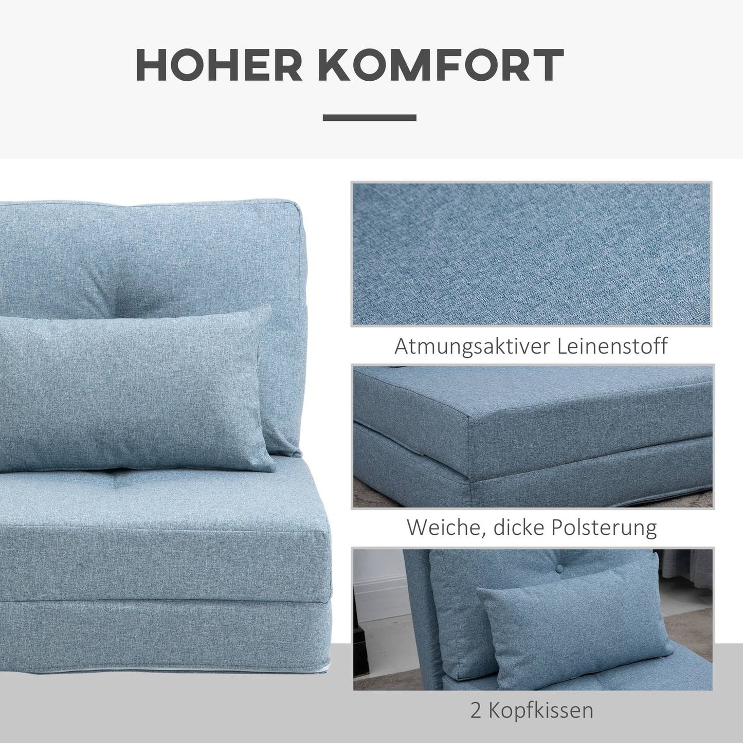 2-in-1 Floor Chair & Mattress, Adjustable, Sky Blue