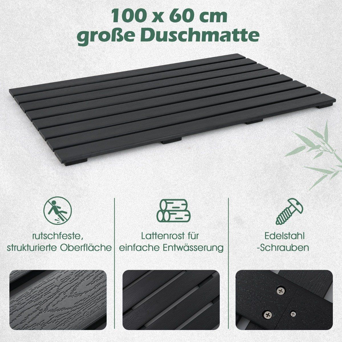 Floor element for solar shower WPC floor plate for garden shower 100 x 60 x 2.5 cm black