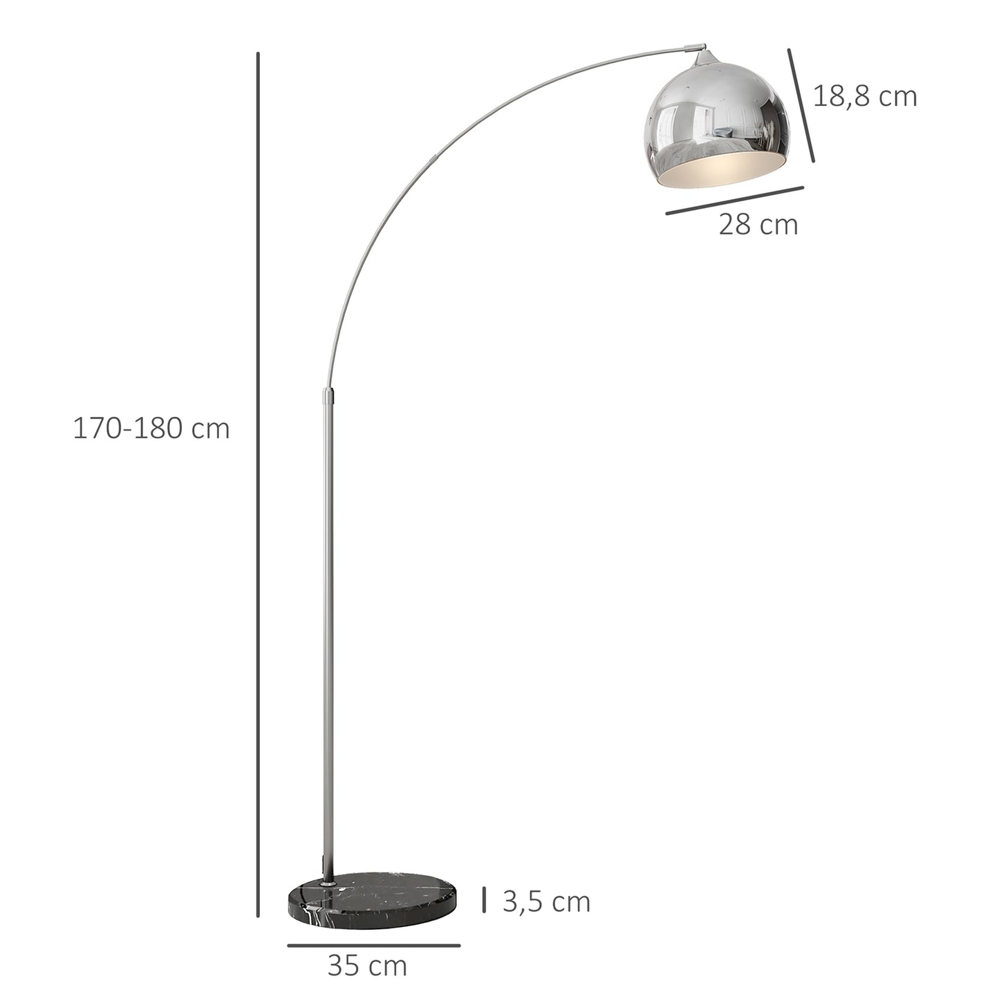 Floor lamp, adjustable height with bulb, Silver E27 Base
