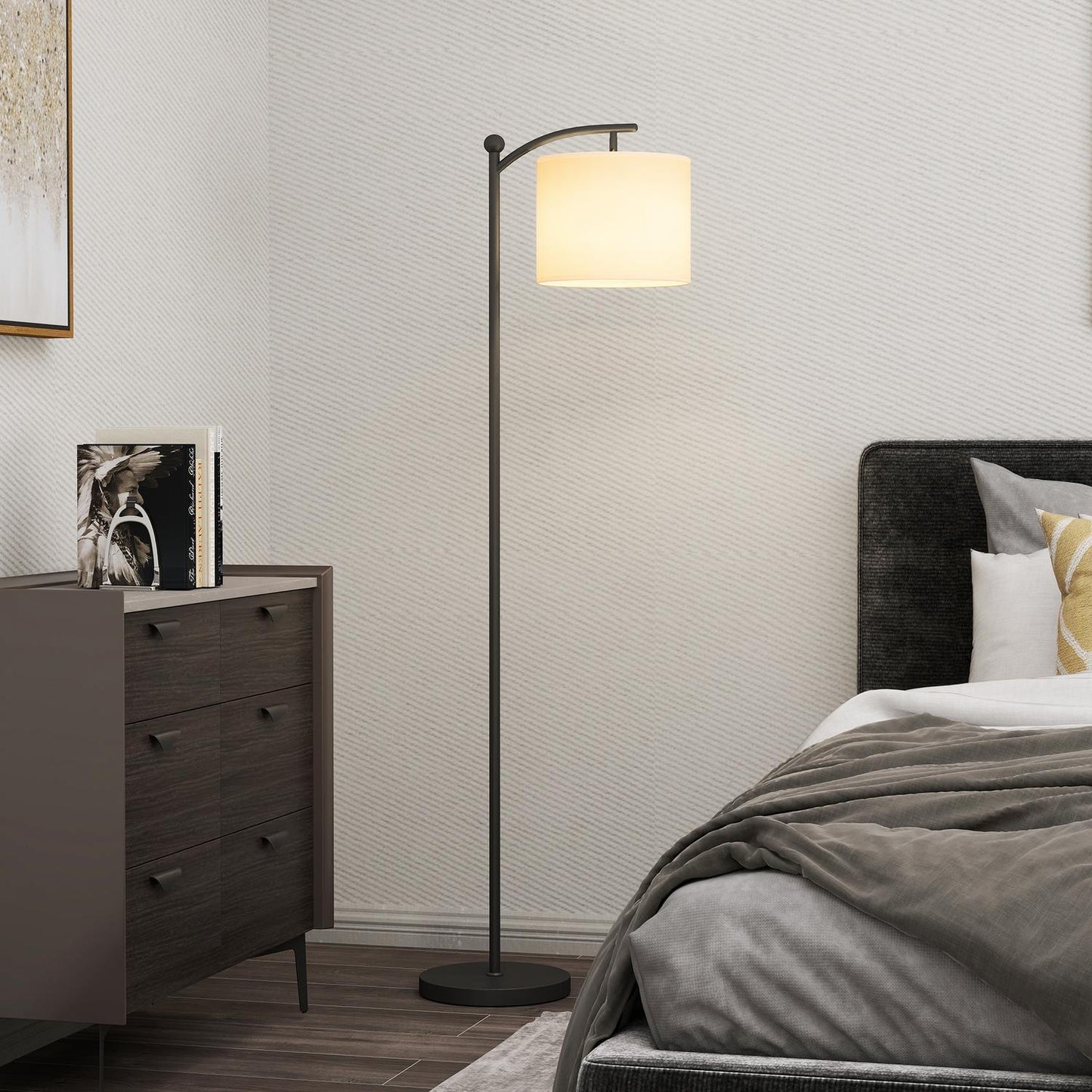 Floor Lamp with Remote, Adjustable Brightness & Color, Black