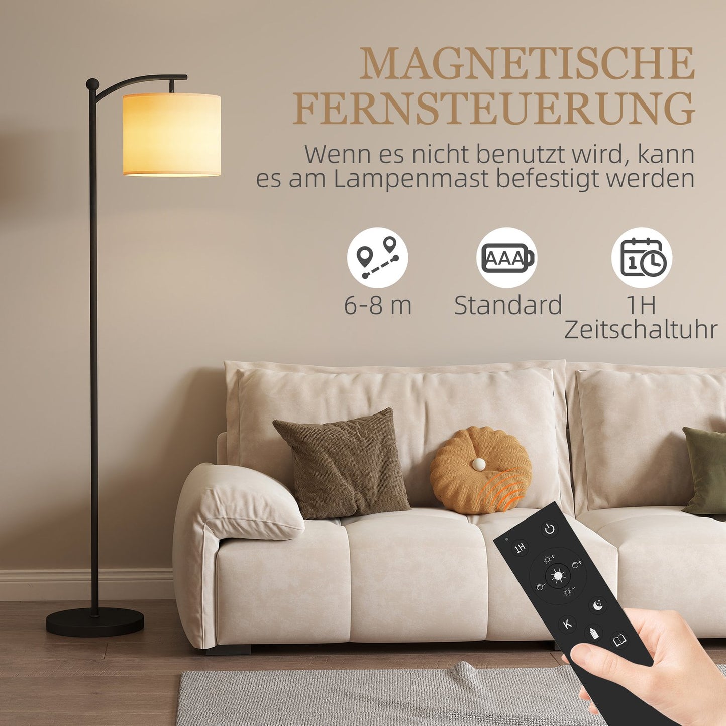 Floor Lamp with Remote, Adjustable Brightness & Color, Black