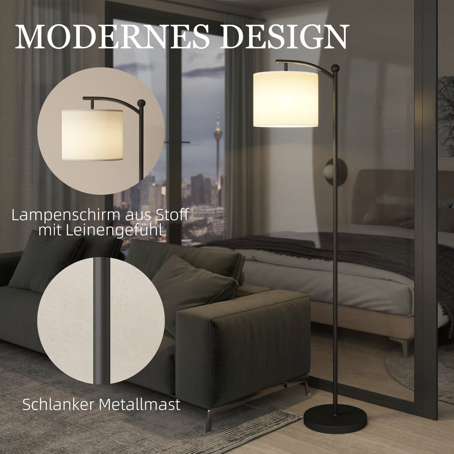 Floor Lamp with Remote, Adjustable Brightness & Color, Black