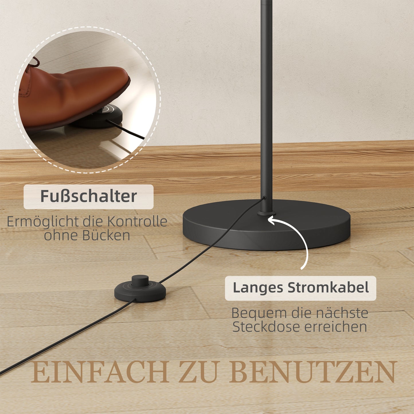 Floor Lamp with Remote, Adjustable Brightness & Color, Black