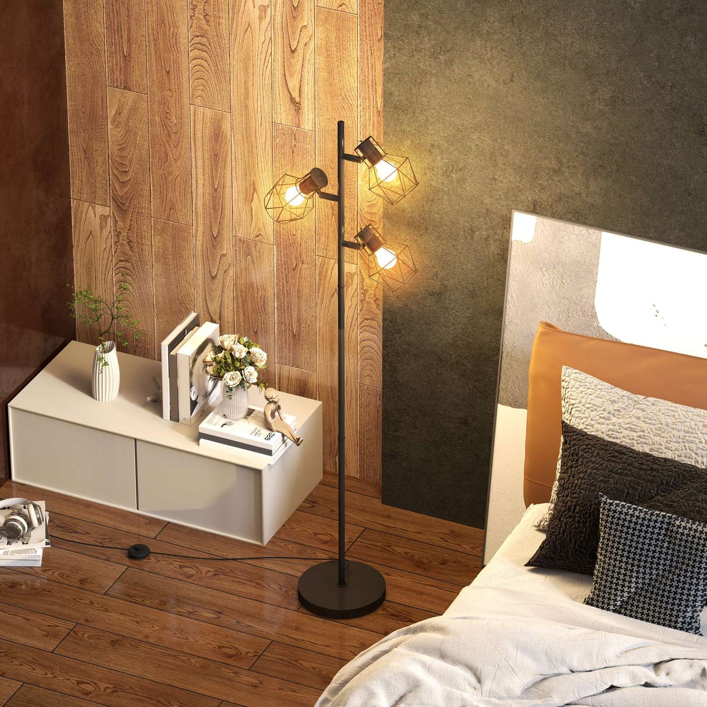 Floor lamp with 3 adjustable heads, 169 cm black metal