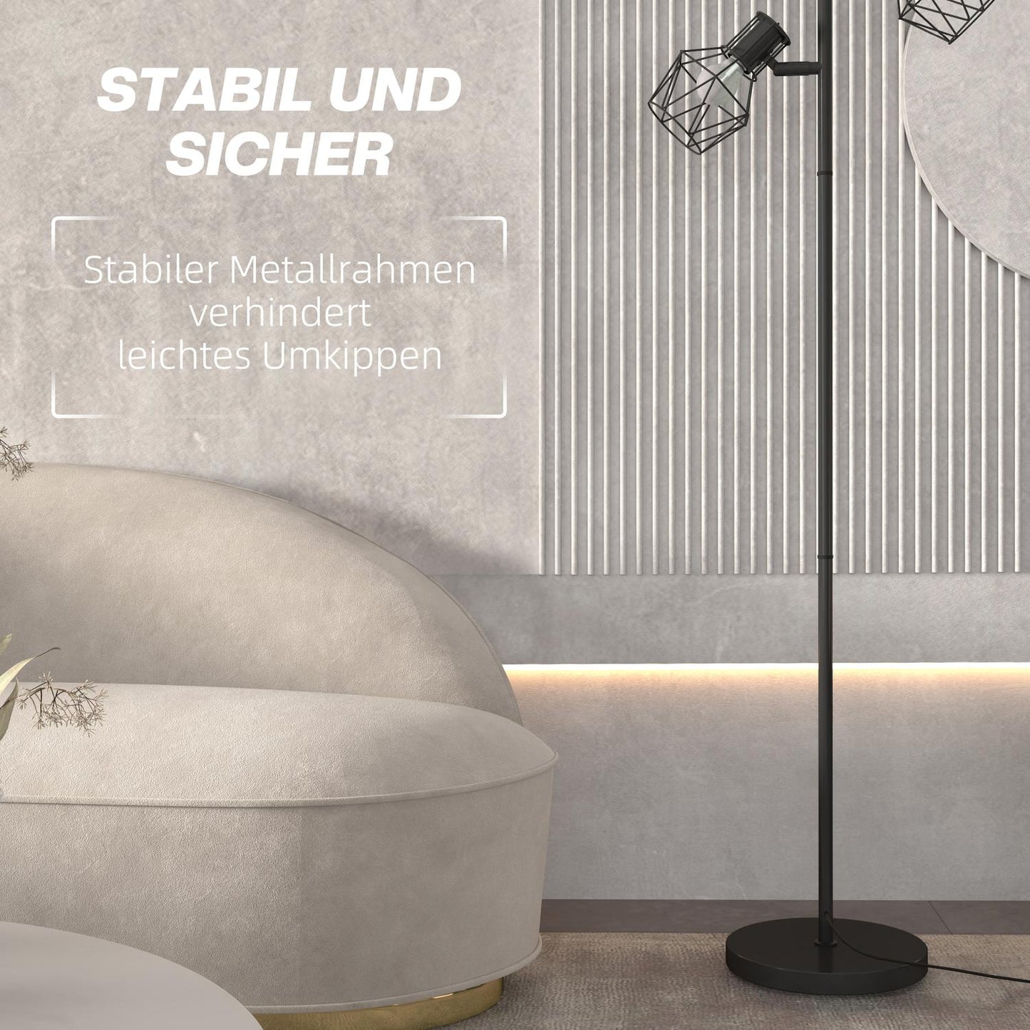 Floor lamp with 3 adjustable heads, 169 cm black metal