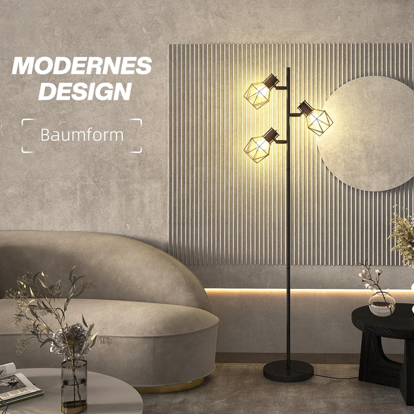 Floor lamp with 3 adjustable heads, 169 cm black metal