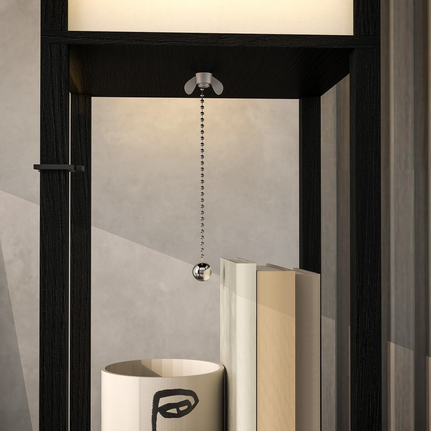 Floor lamp with fabric shade, USB ports, white & black