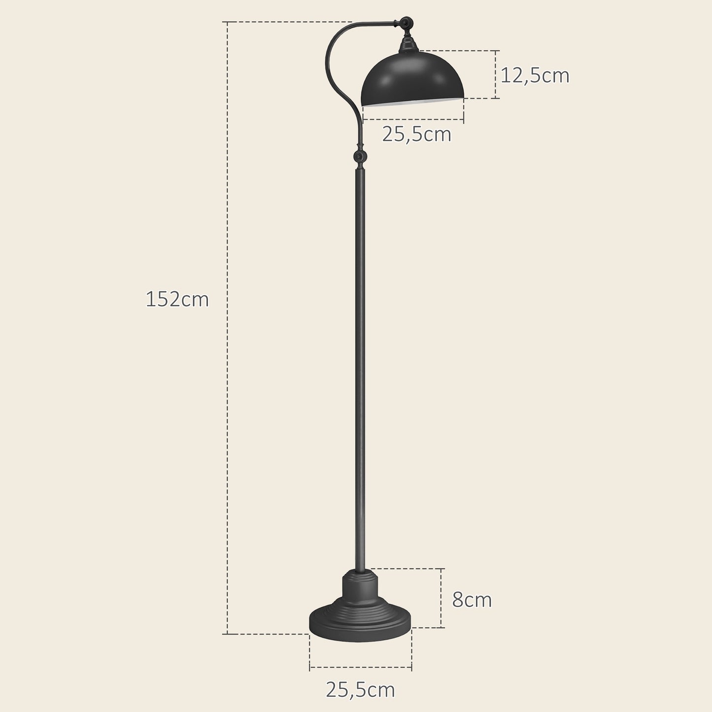 Black Metal Arc Floor Lamp - Adjustable Shade, Retro Design