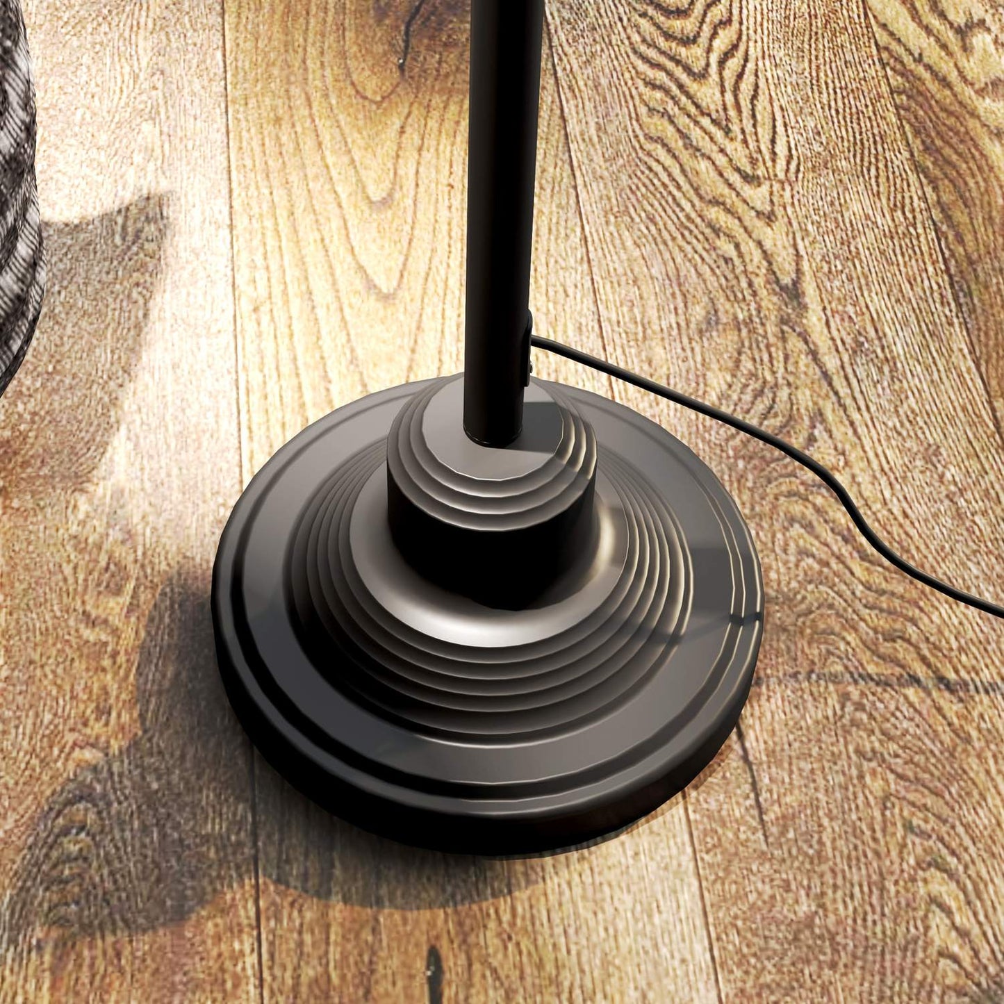 Black Metal Arc Floor Lamp - Adjustable Shade, Retro Design