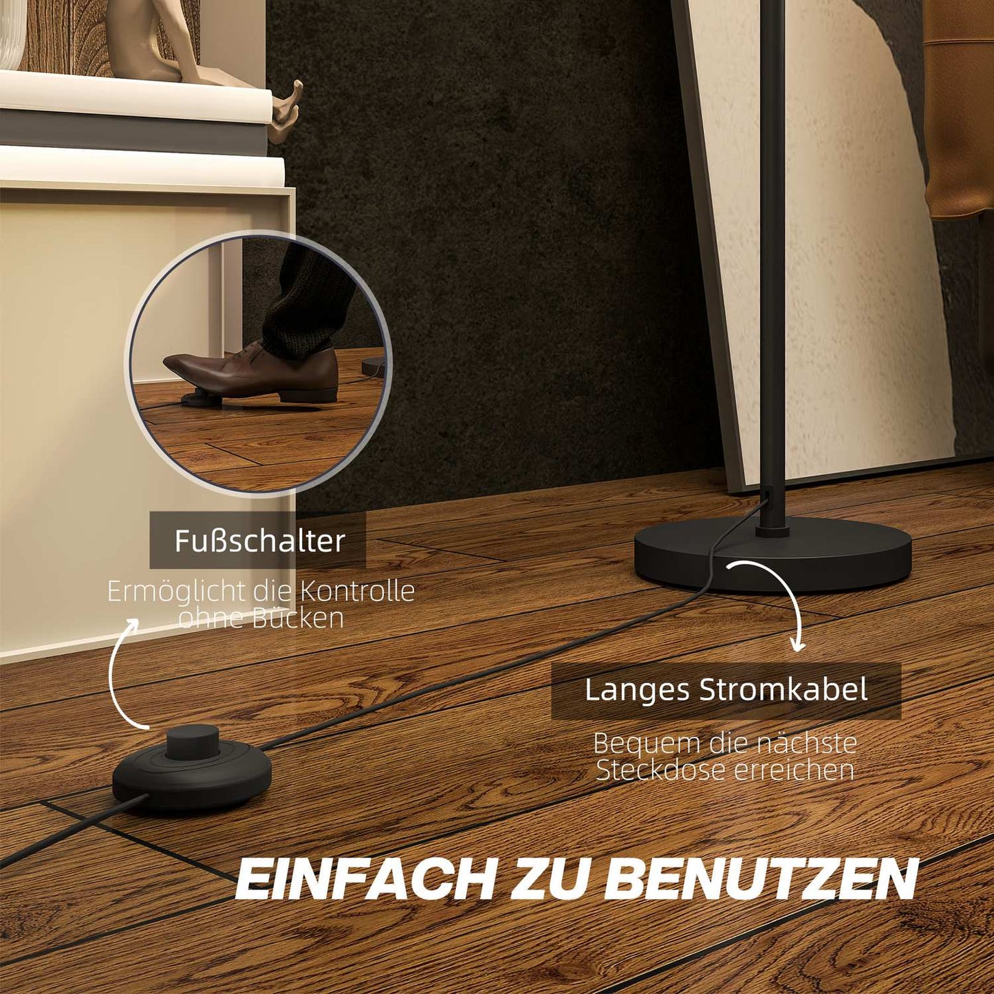 Floor lamp with E27 socket, two-tone fabric shade