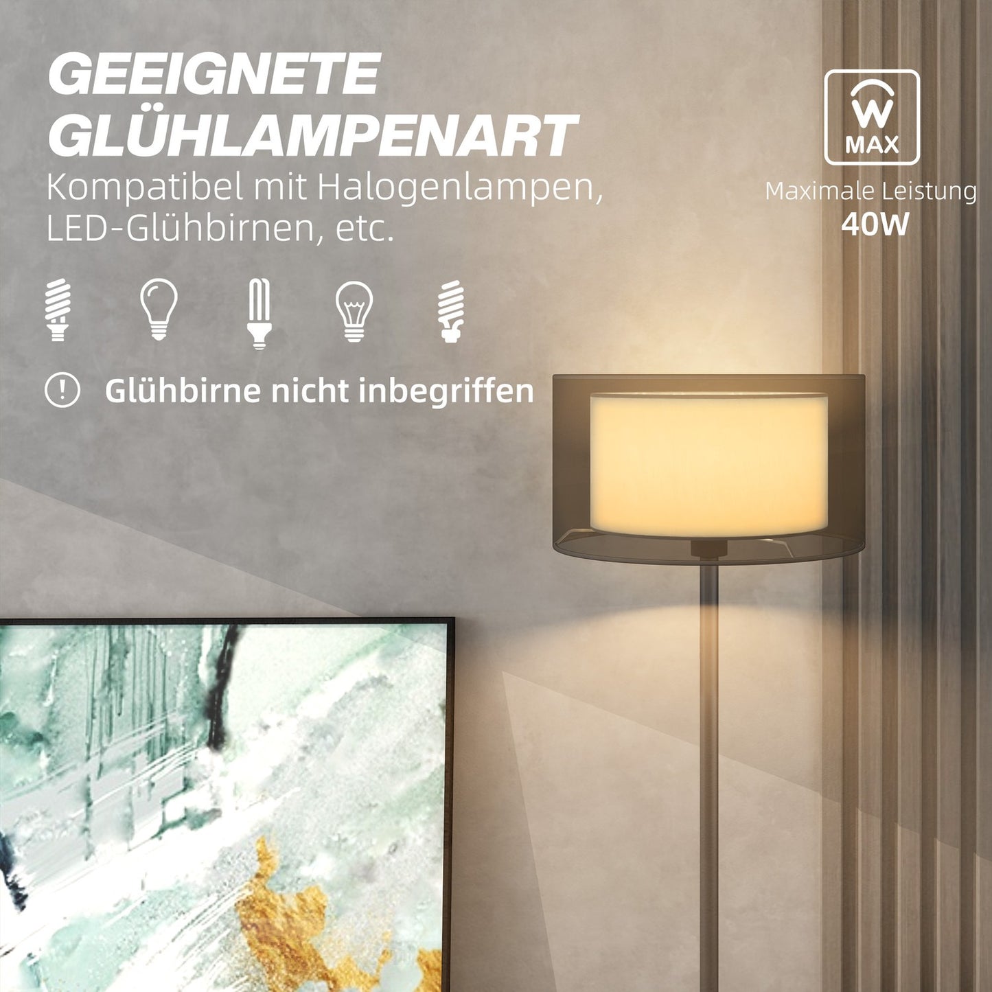 Floor lamp with E27 socket, two-tone fabric shade