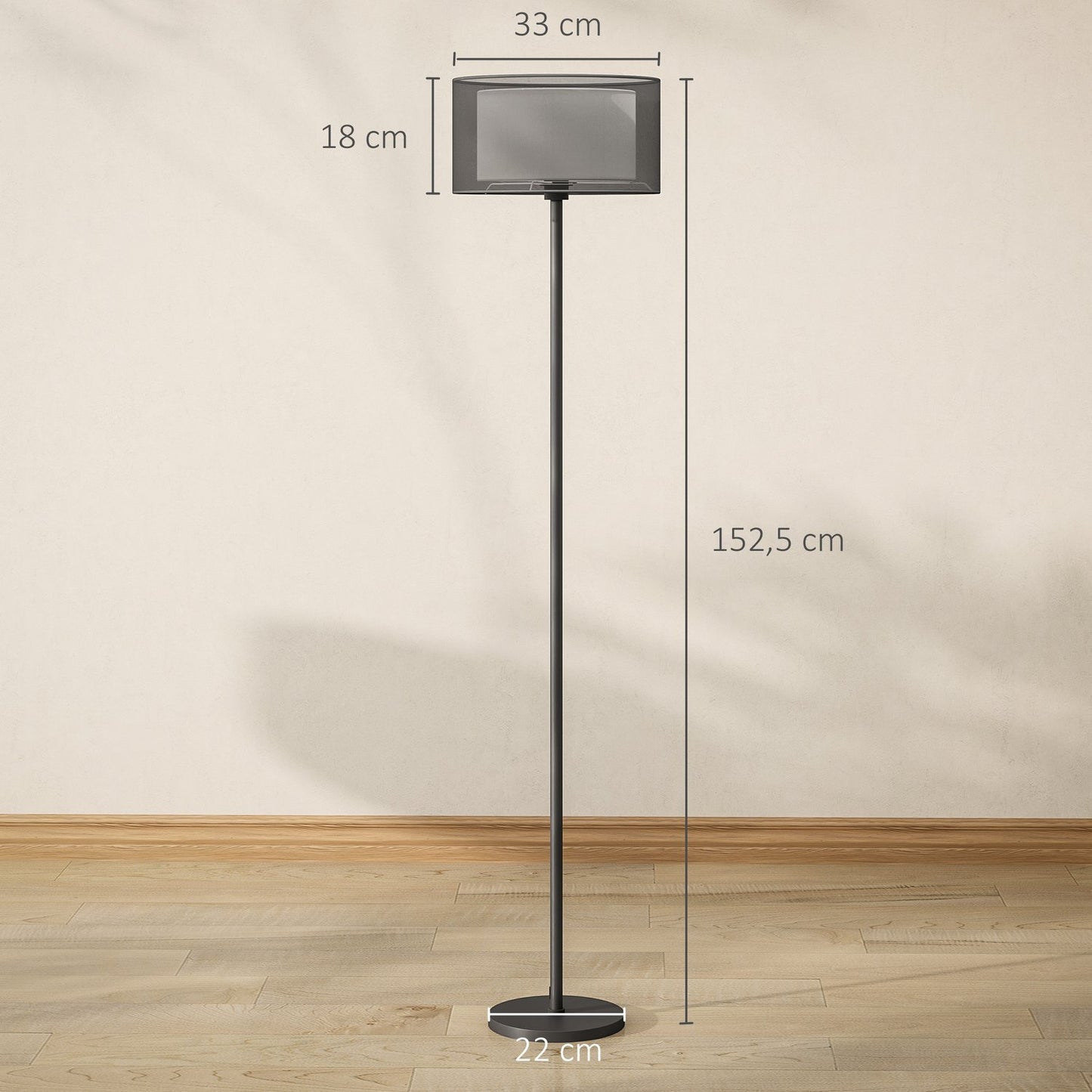 Floor lamp with E27 socket, two-tone fabric shade