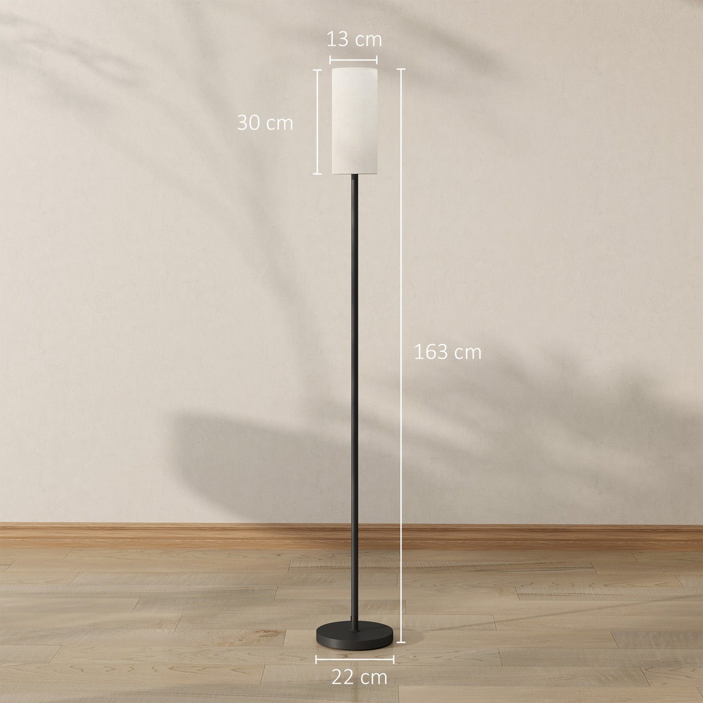 Floor lamp with fabric shade, E27 socket, foot switch