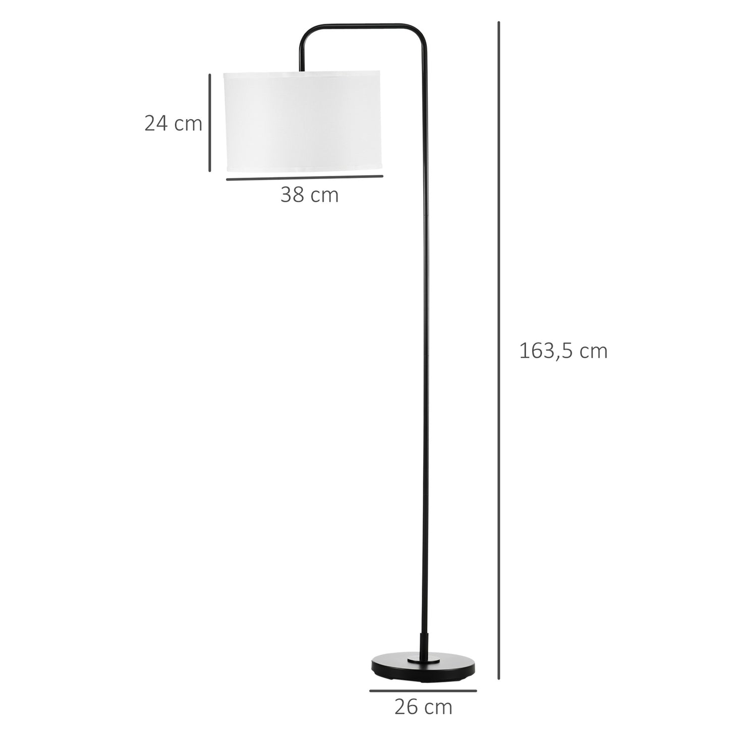 Modern black metal floor lamp with lampshade, 180 cm cord