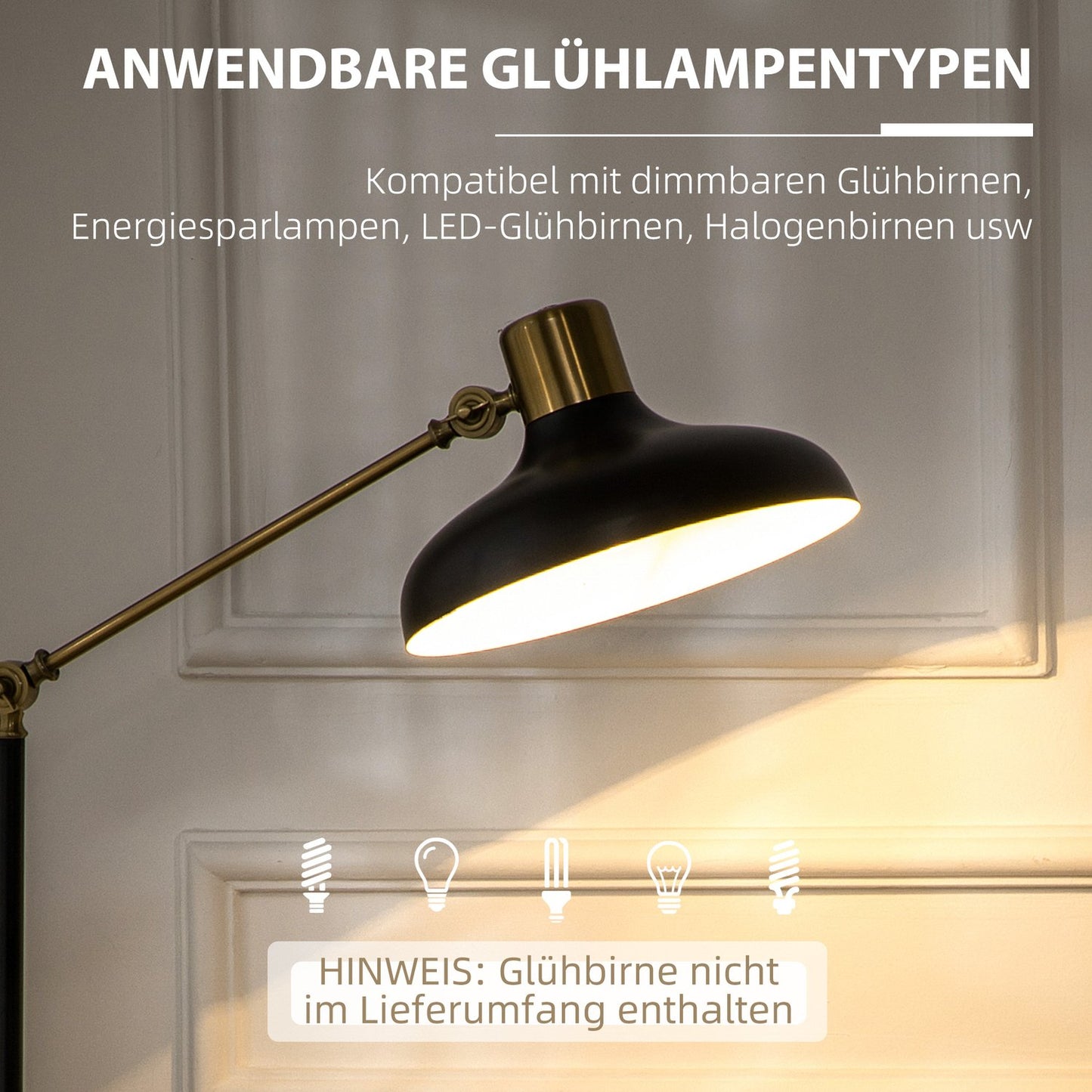 Height-adjustable black arc floor lamp, E27 Socket, 40W