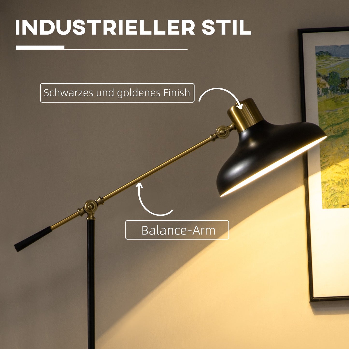 Height-adjustable black arc floor lamp, E27 Socket, 40W