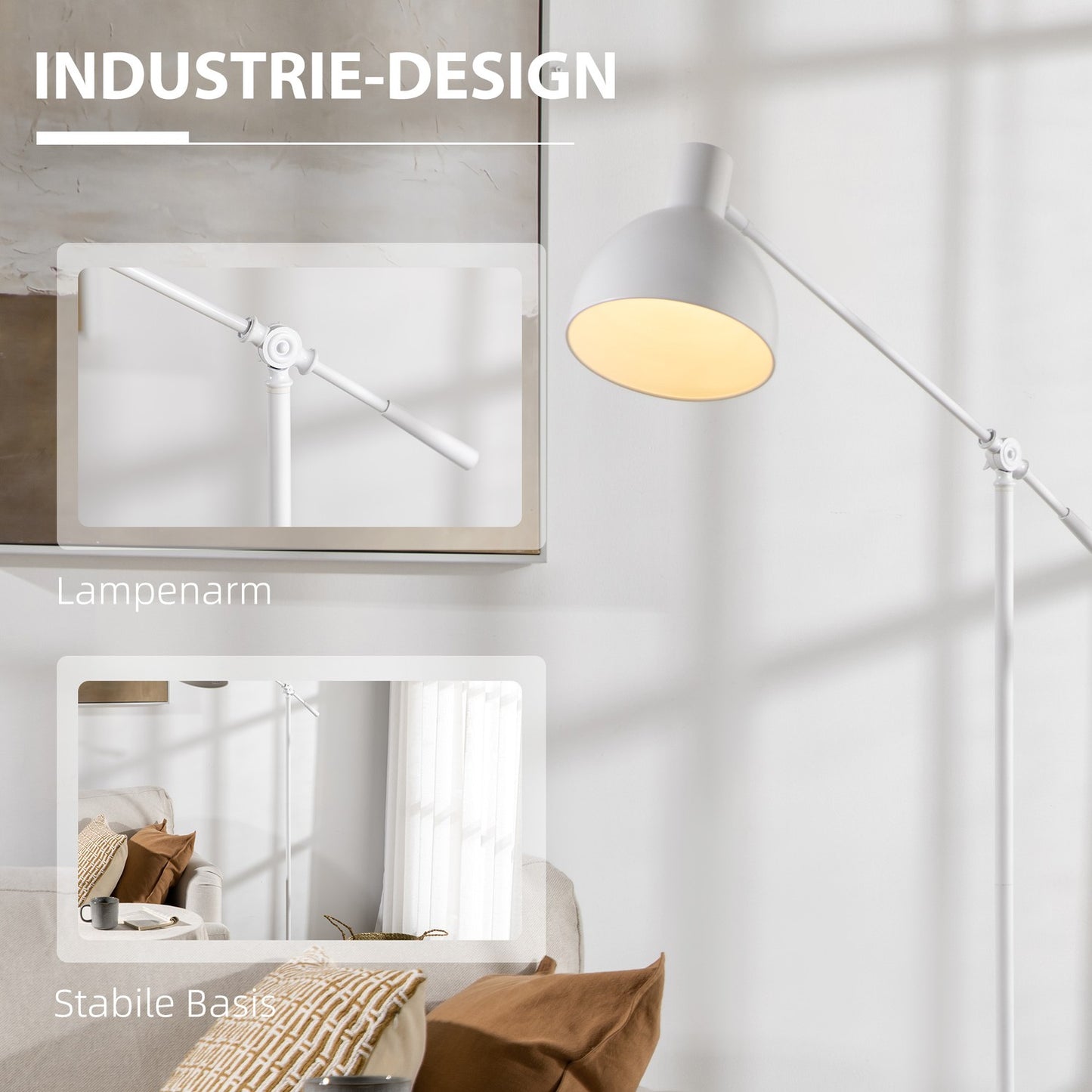 Height-adjustable white arc reading lamp, E27 socket