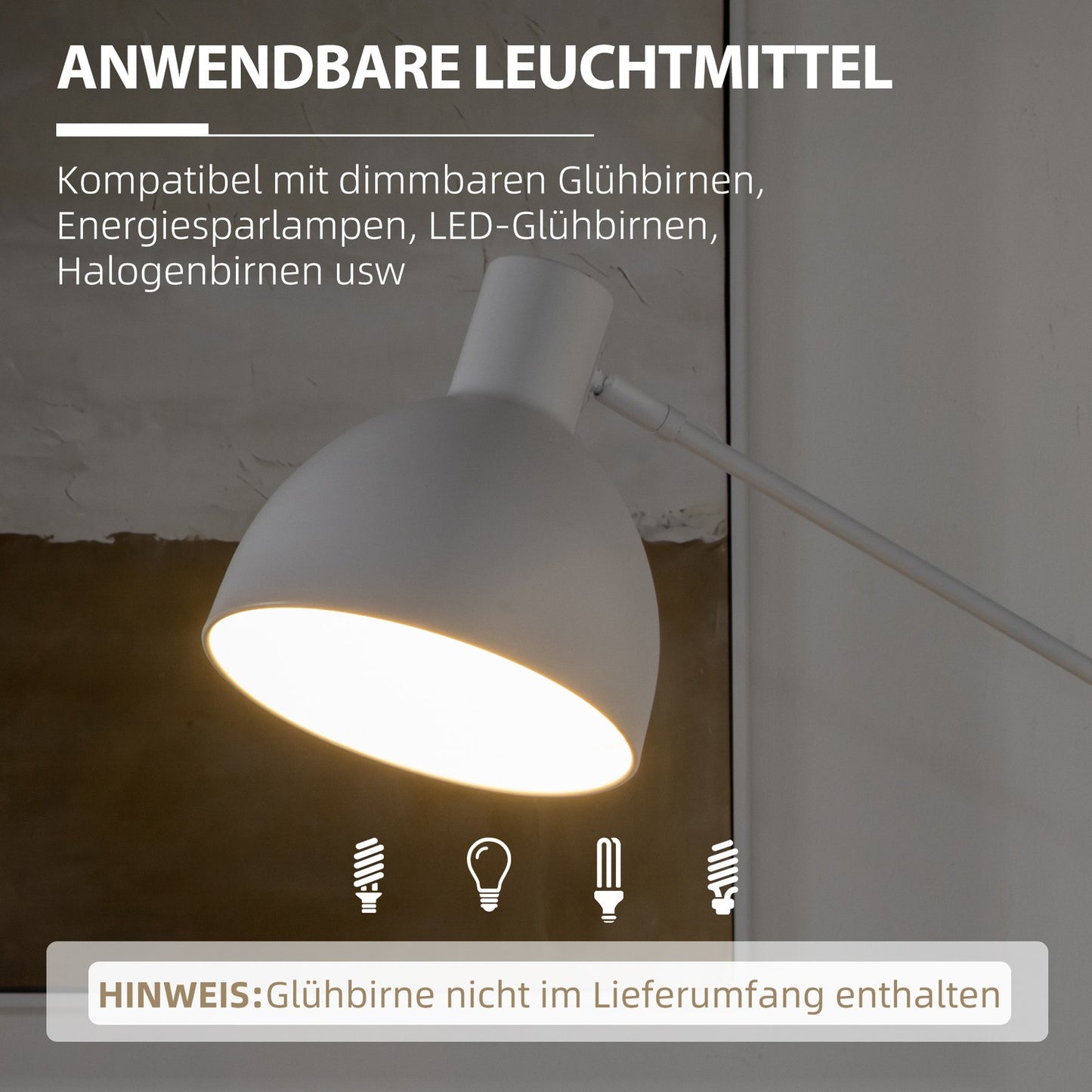 Height-adjustable white arc reading lamp, E27 socket