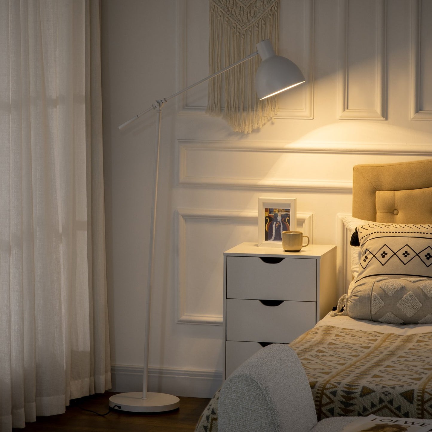 Height-adjustable white arc reading lamp, E27 socket
