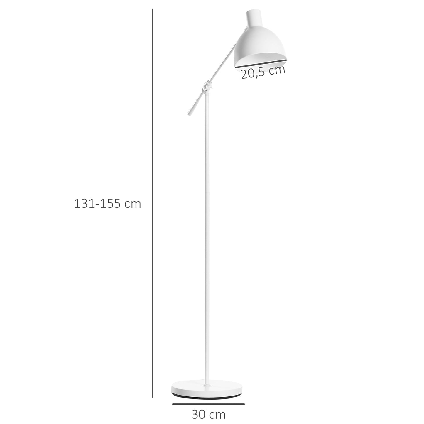 Height-adjustable white arc reading lamp, E27 socket