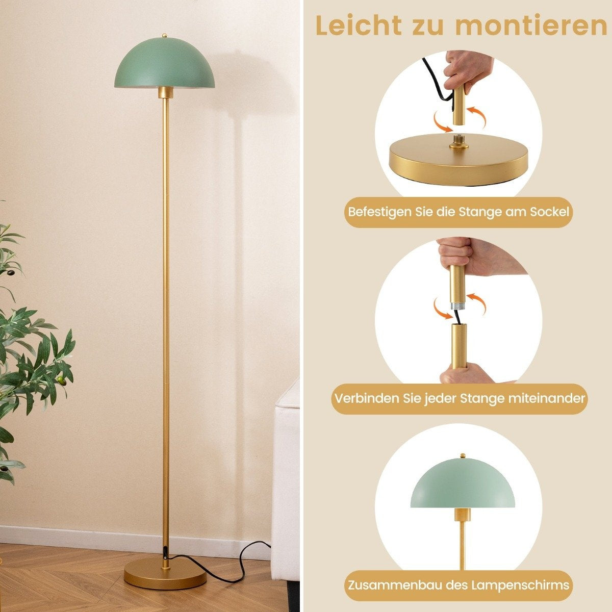 Floor lamp living room 163cm E27 socket floor lamp with shatterproof lampshade