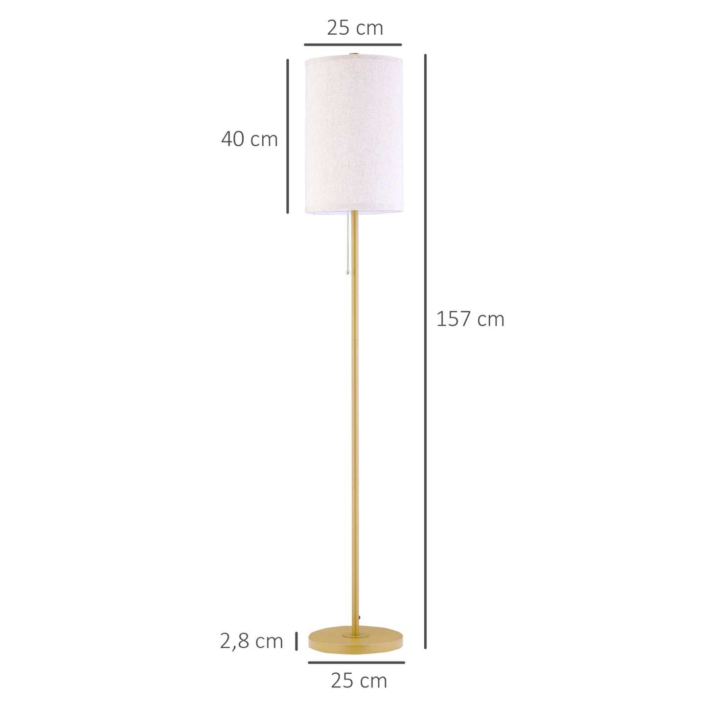 Floor lamp with linen shade, zipper and steel stand