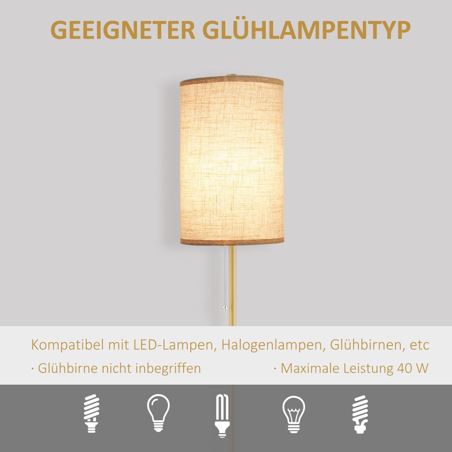 Floor lamp with linen shade, zipper and steel stand