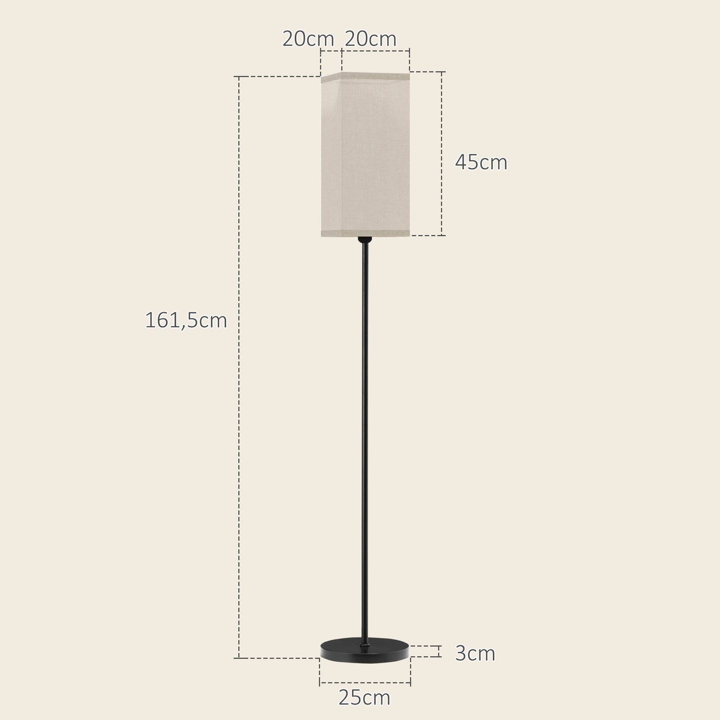 Modern black floor lamp with linen-look shade, foot switch