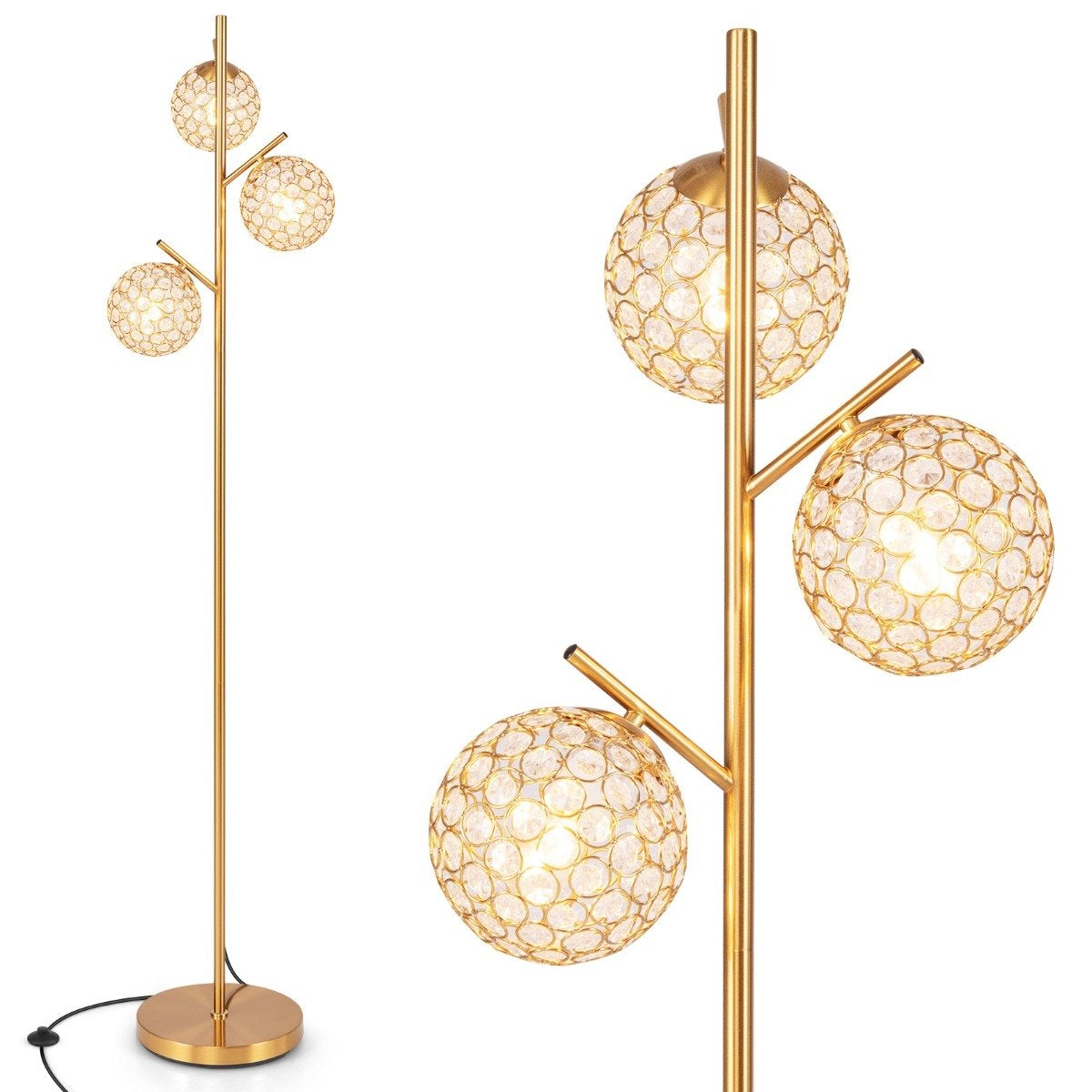 Floor lamp with 3 lampshades and foot switch freestanding floor lamp 169cm tree lamp