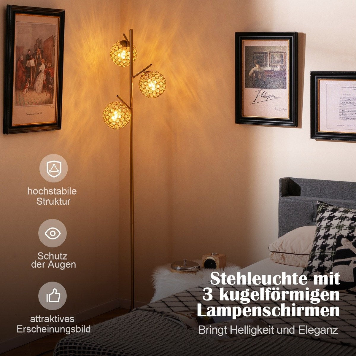 Floor lamp with 3 lampshades and foot switch freestanding floor lamp 169cm tree lamp