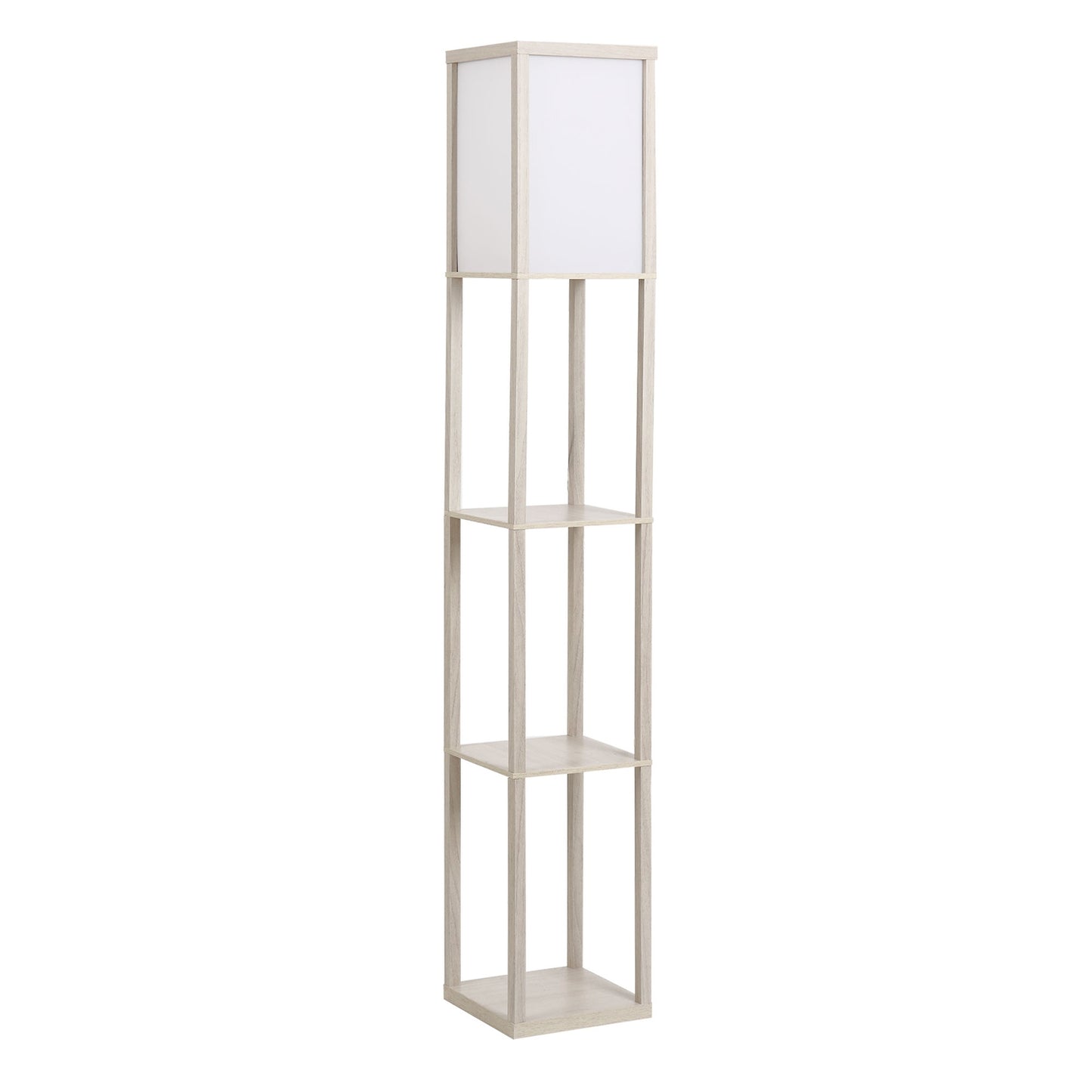Floor lamp with shelves - Oak and White, E27 40W, 160cm