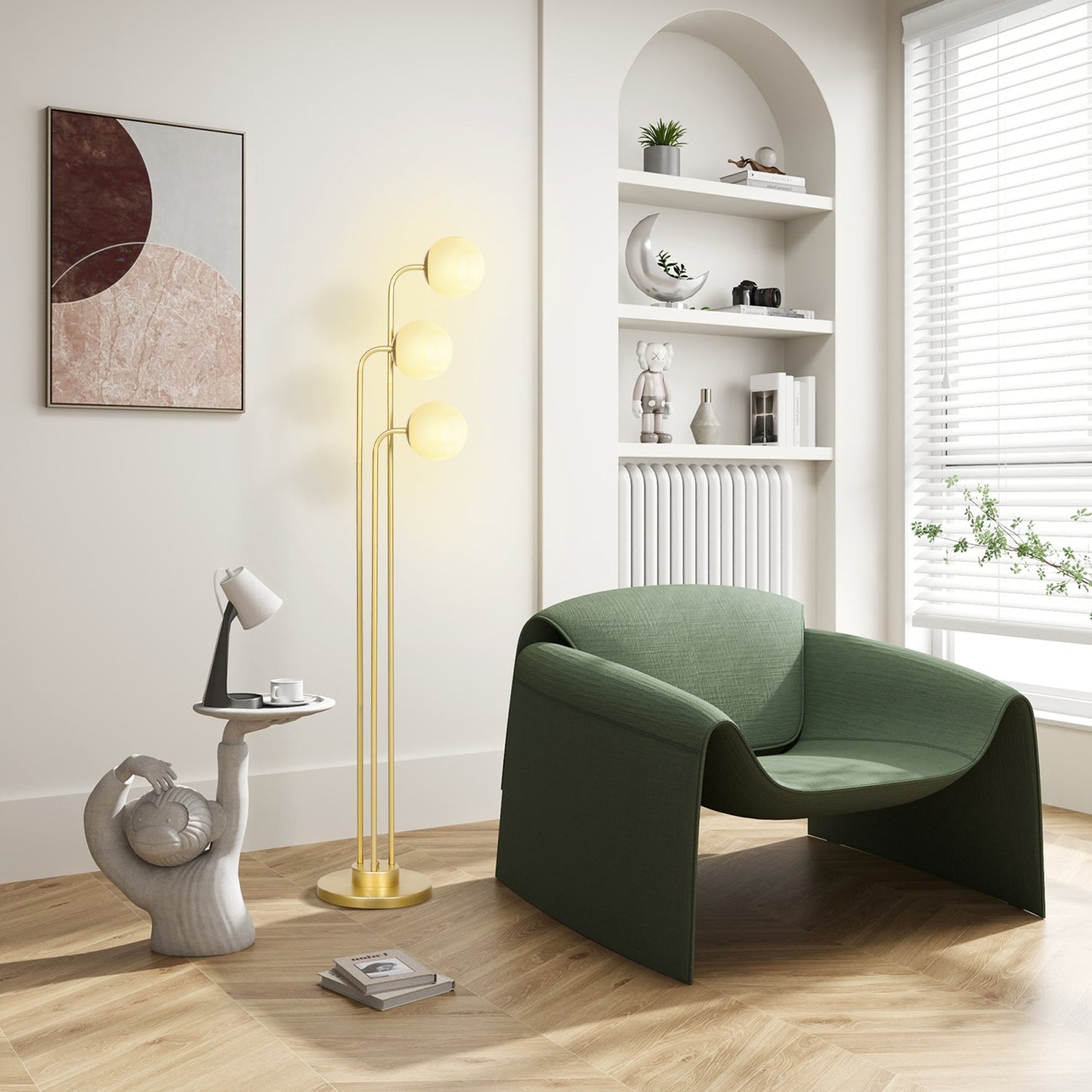 Floor lamp with rotating shades - 120W, gold, 1.65m