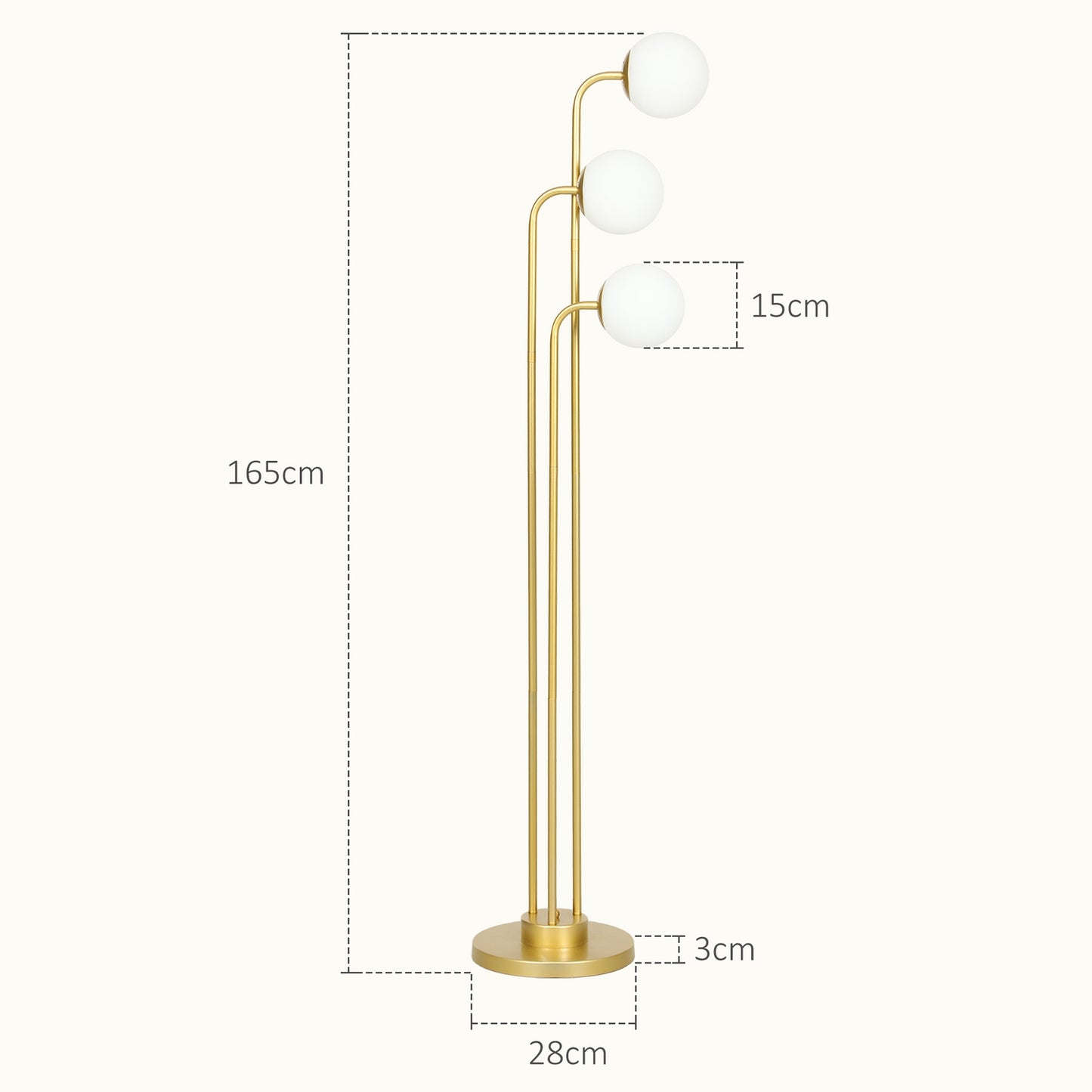 Floor lamp with rotating shades - 120W, gold, 1.65m